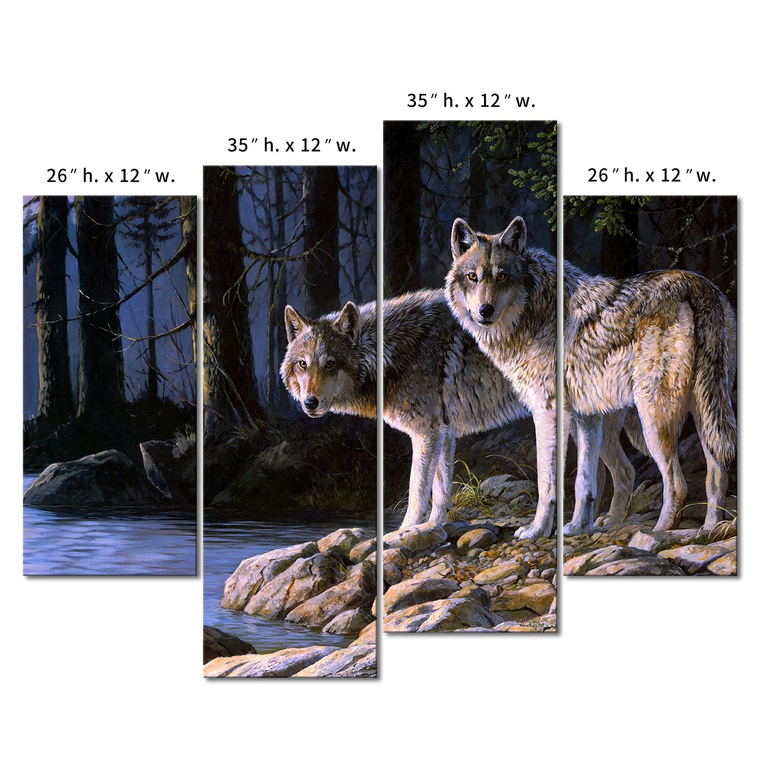 Two Wolf Stand On River Bank Forest Wall Art Painting Wolves Pictures Print On Canvas Animal The Picture for Home Modern Decoration