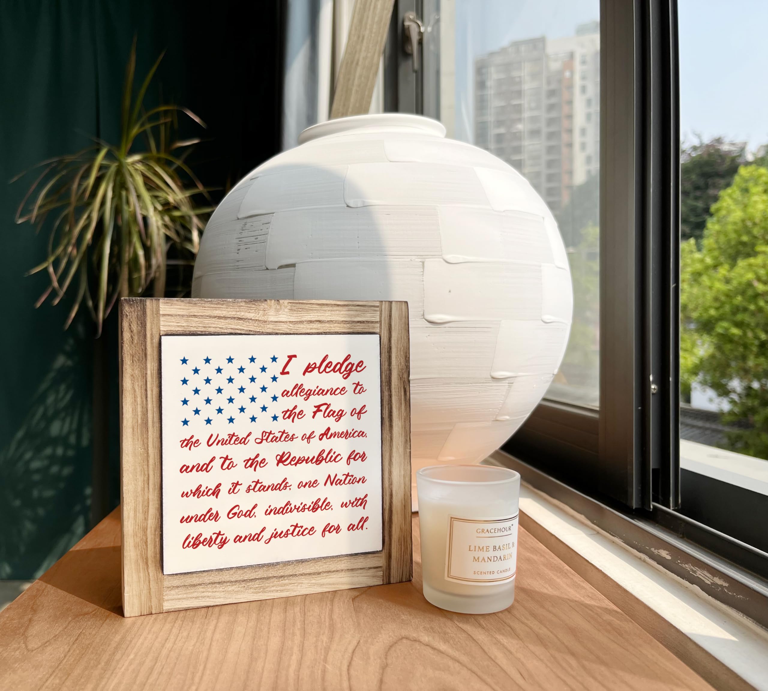 Patriotic Wood Plaque Sign, I Pledge Allegiance to the Flag of United States of America, Box Wood Plaques Desk D  cor, American