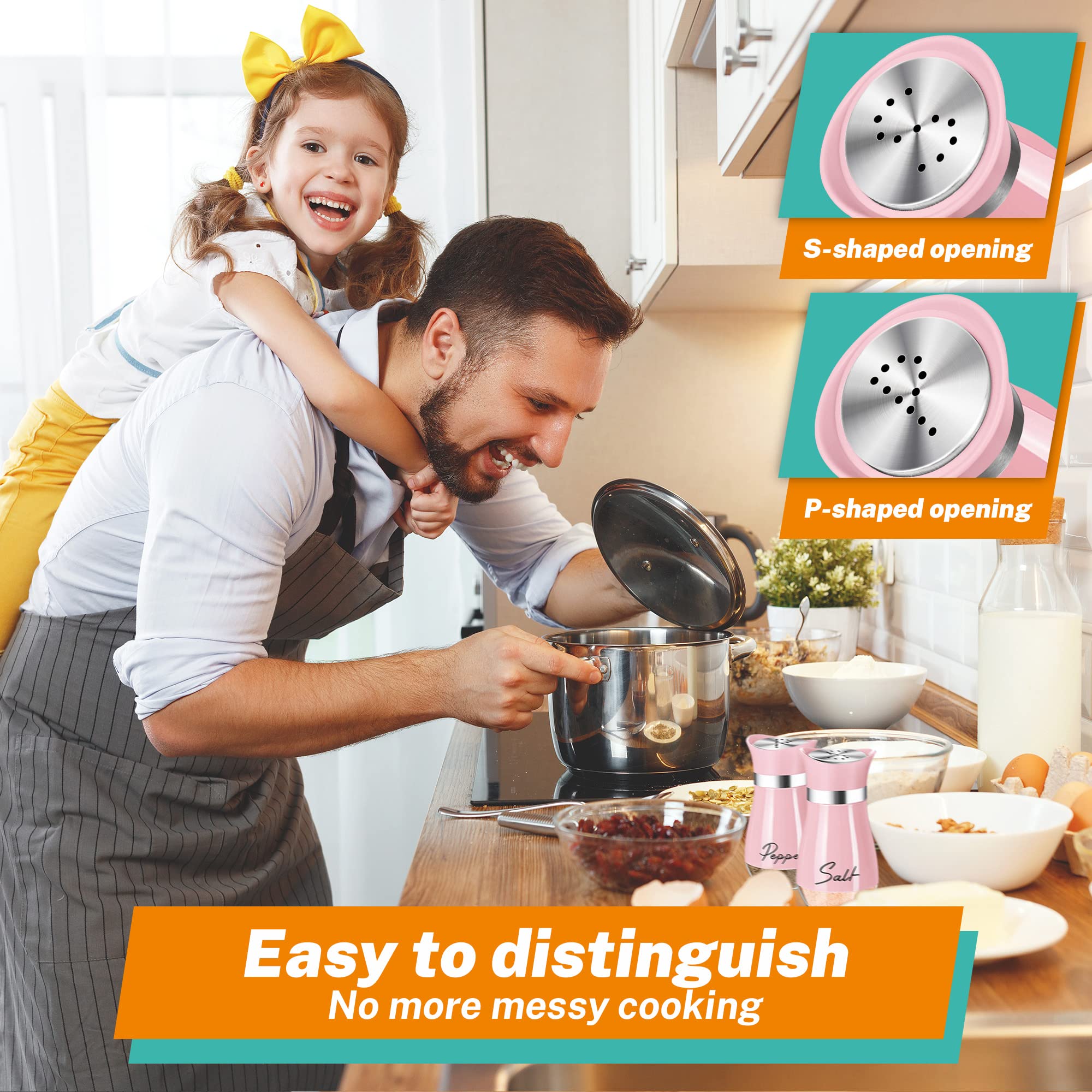 Salt And Pepper Shakers Set,4 Oz Glass Bottom Salt Pepper Shaker With Stainless Steel Lid For Kitchen Cooking Table, Rv, Camp,Bb