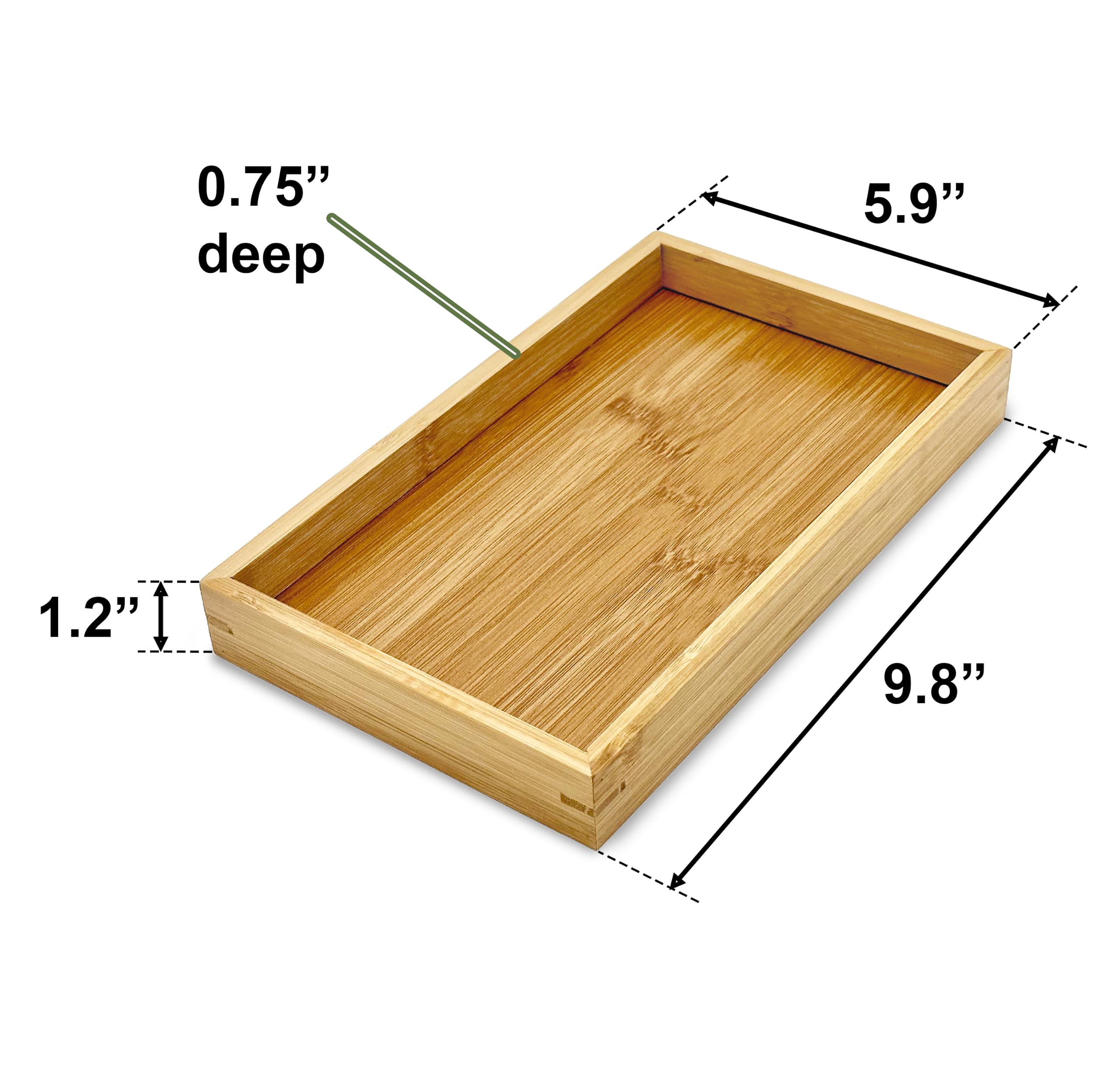 Bam & Boo (1-Pack) Natural Bamboo Rectangle Serving & Vanity Tray - For Kitchen, Bathroom, Countertop, Coffee Table (9.8'' X 5.9
