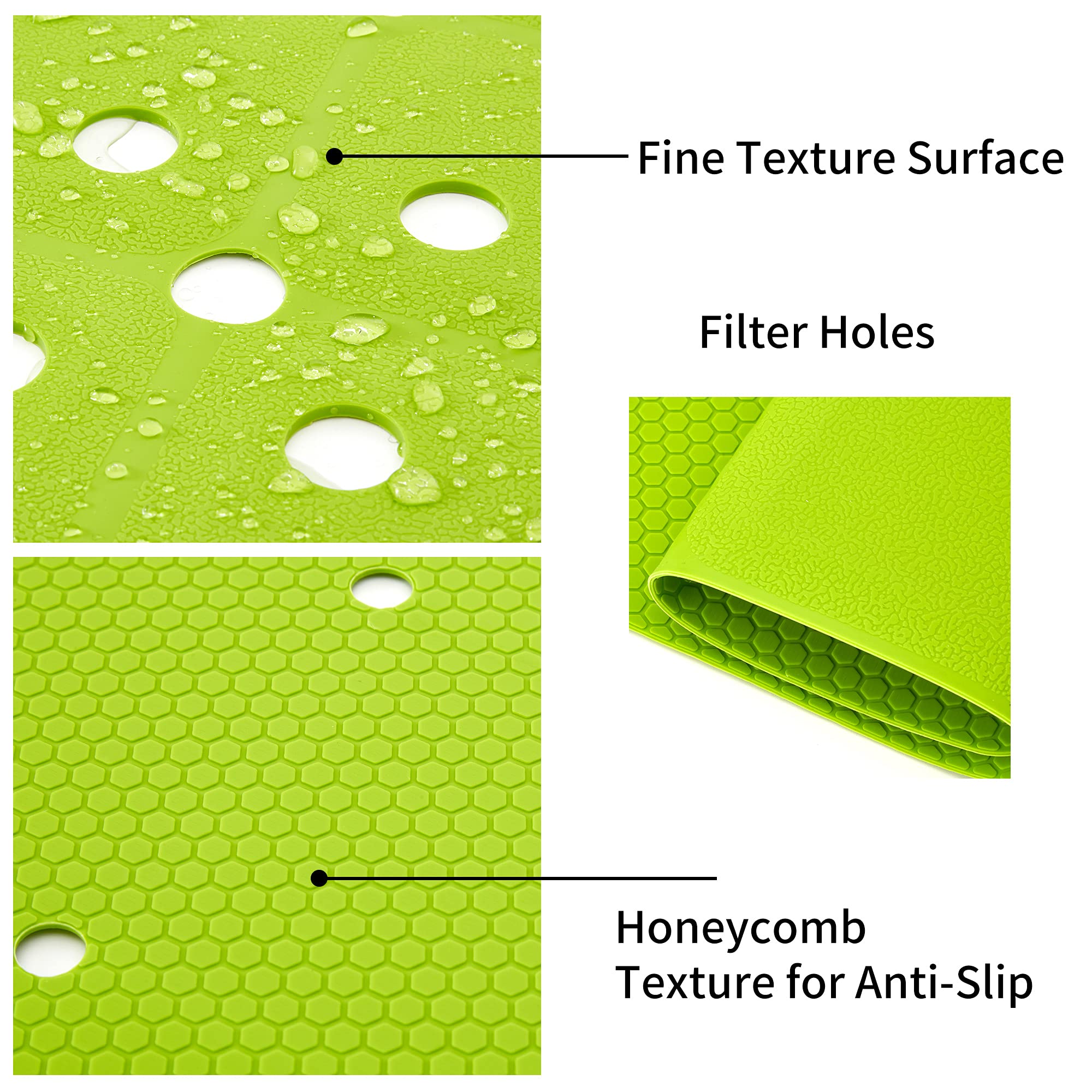 Webos Shower Mat Non Slip: Silicone Foldable no Suction Cups Bath Mats Machine Washable for Textured and Reglazed Shower Stall Safety Matt with Drain Holes Bathtub Mat (Green  21x21 Inches)