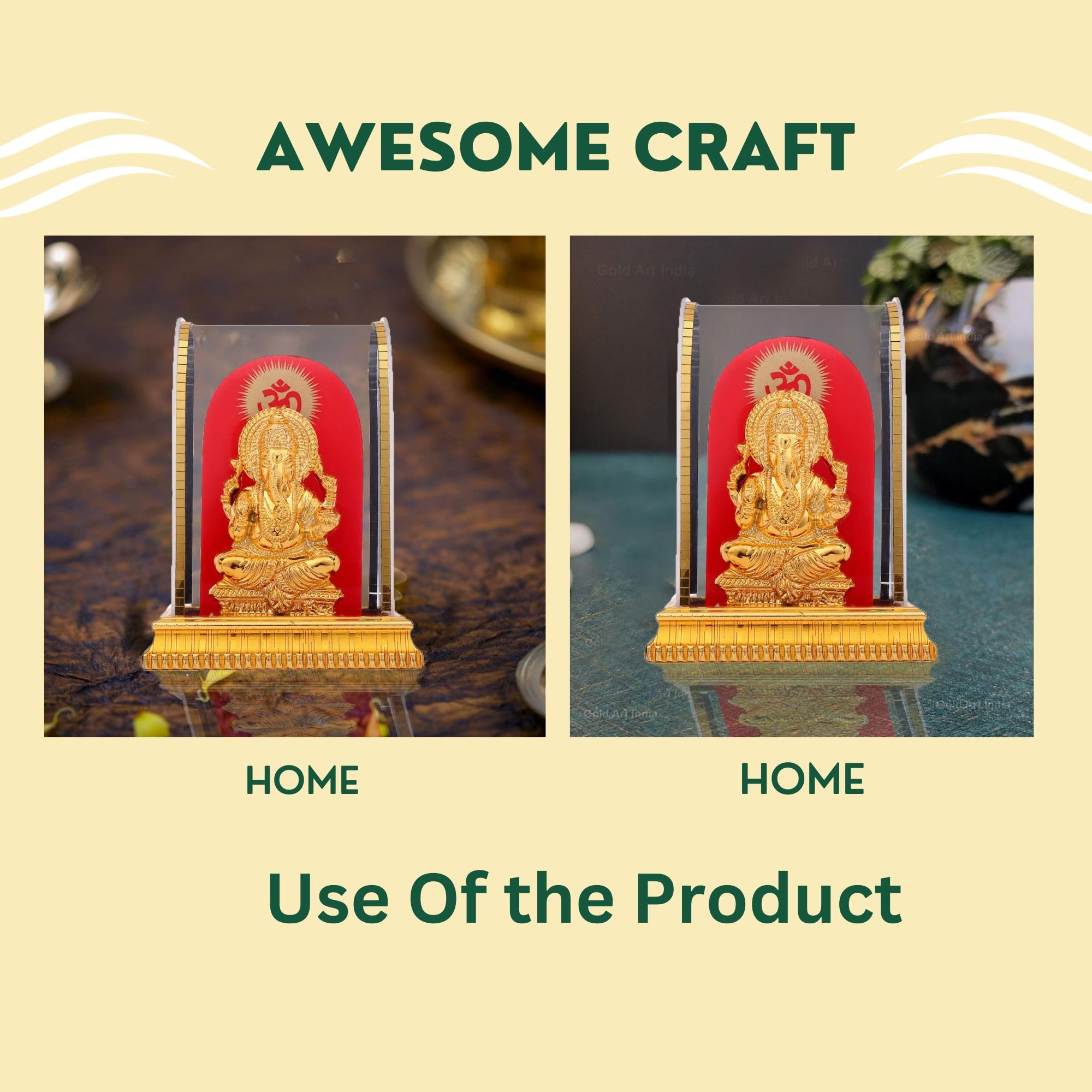 Awesome Craft Lord Ganesh Idol In Acrylic Glass Box For And Figurine Showpiece Decorative Showpiece - 12.5 Cm, Gold, Religious