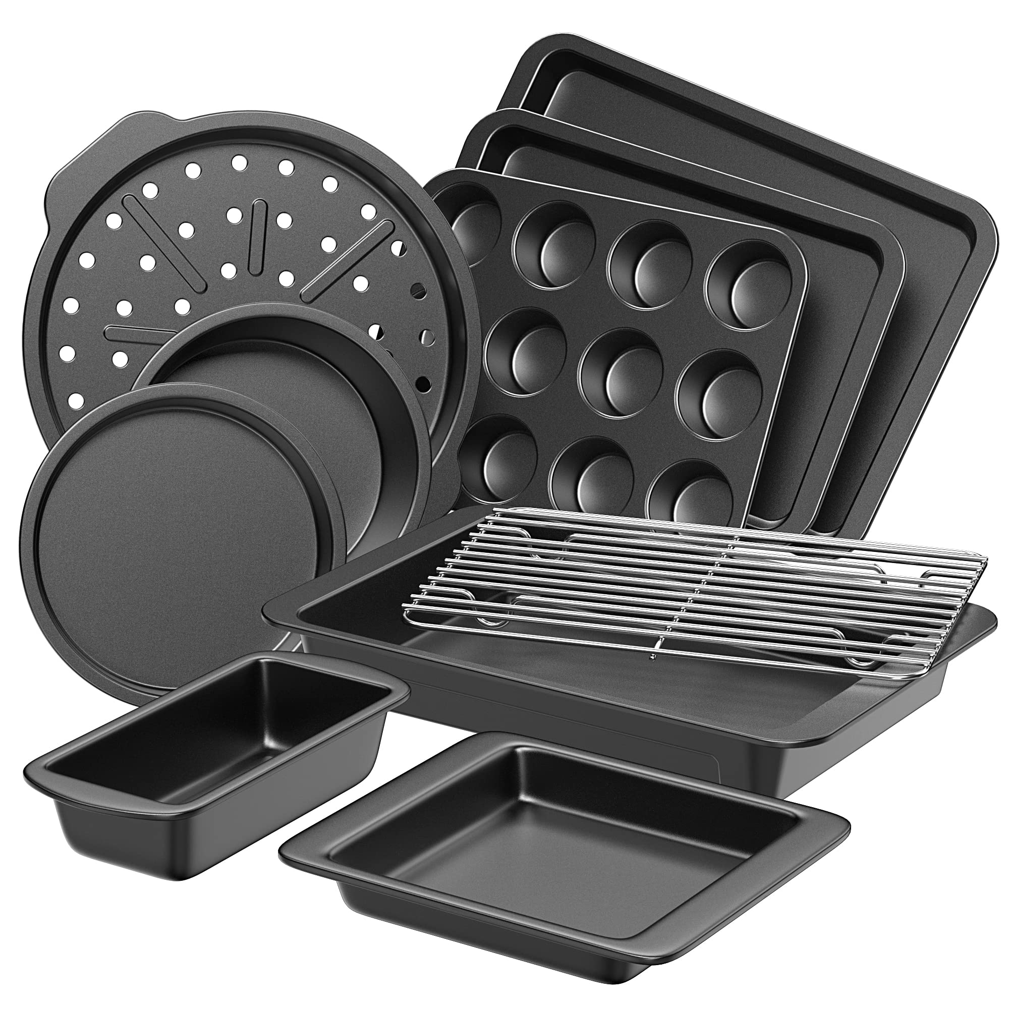 Hongbake Bakeware Sets, Baking Pans Set, Nonstick Oven Pan For Kitchen With Wider Grips, 10 Pieces Including Rack, Cookie Sheet,