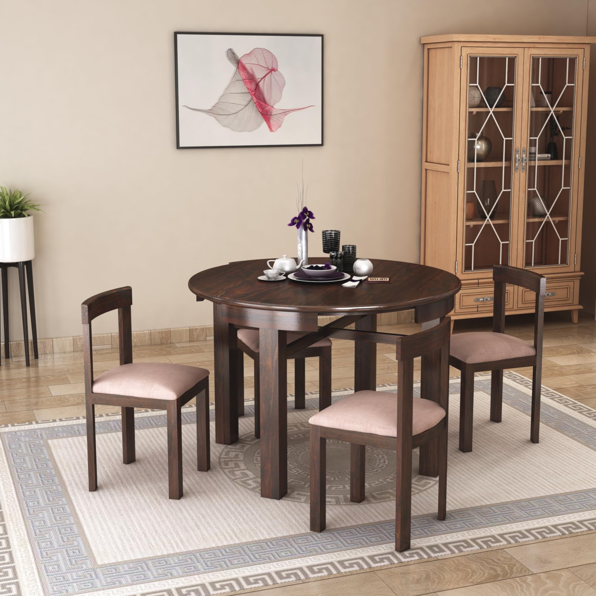 Sona Art & Crafts Cero Solid Sheesham Wood Dining Table Set Of 4 Seater Dinner Dinning Table With 4 Cushioned Chair For Dining F