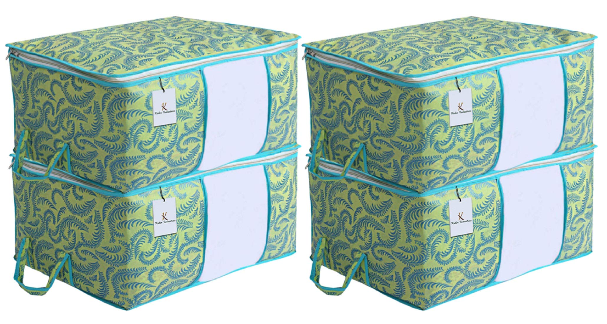 Kuber Industries Metallic Print Underbed Storage Bag, Storage Organiser, Blanket Cover Set Of 4  Olive Green, Extra Large Size