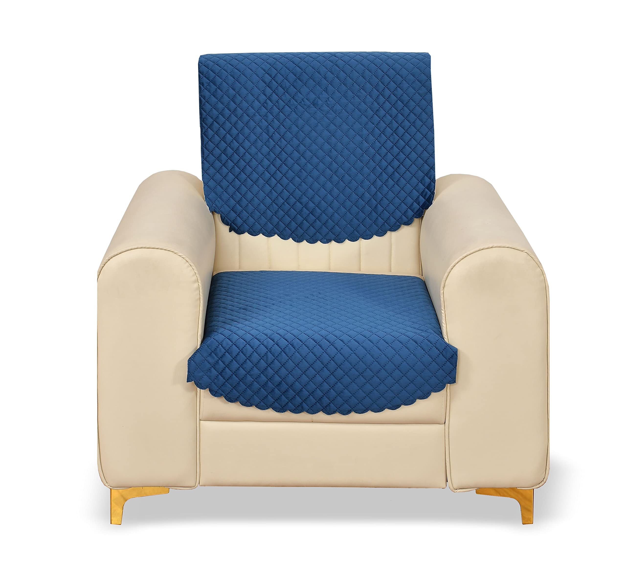 Yellow Weaves 1 Seater Self Design Quilted Sofa Chair Cover, Seat & Back Cover, Color - Blue