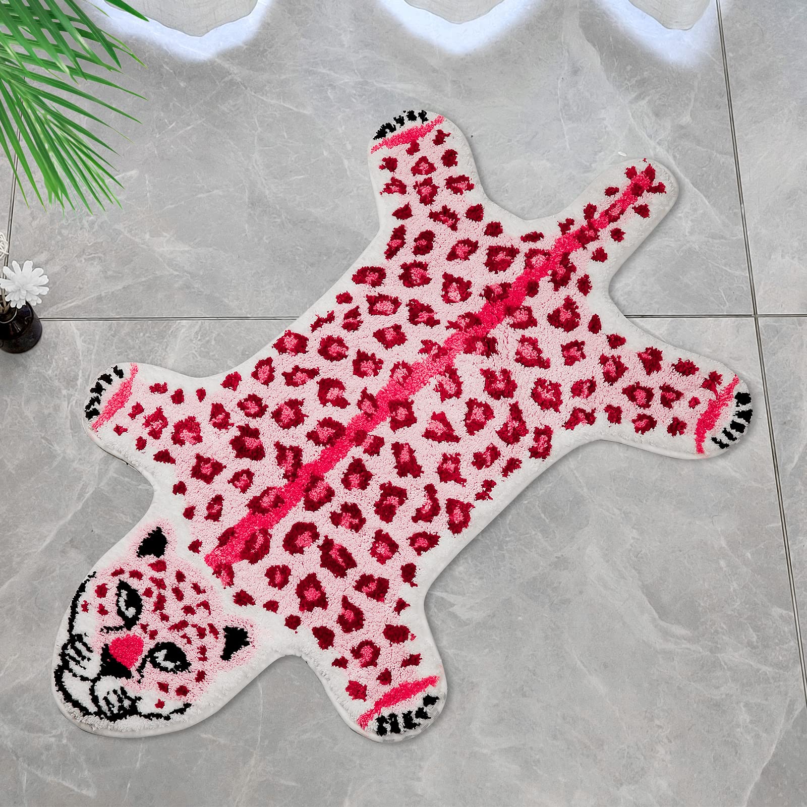 Leopard Print Rug, Pink Leopard Bath Mat For Bathroom Cartoon Cheetah Tiger Door Mat Non Slip Animals Printed Area Rug Absorbent