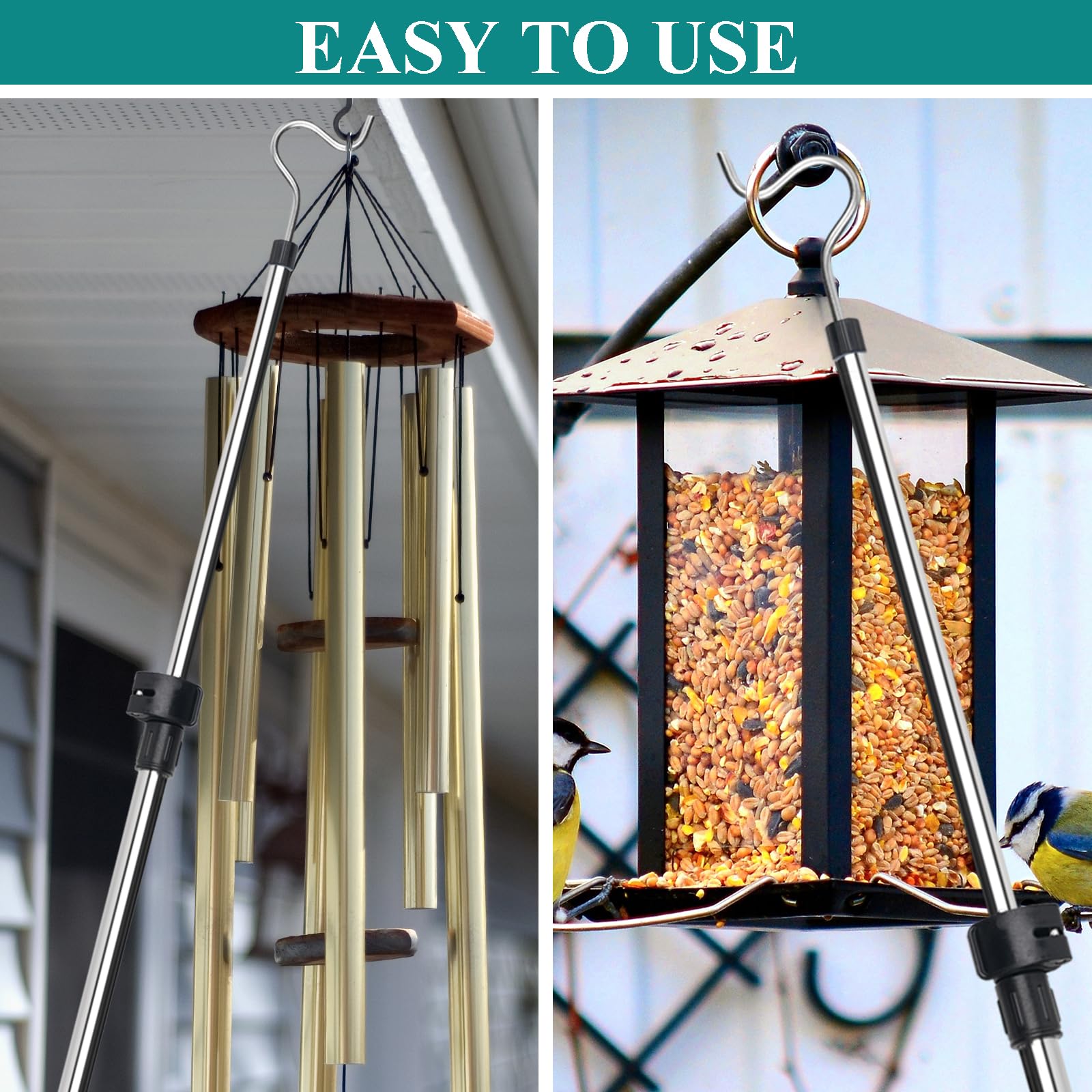 Greeily Clothes Hanger Reaching Hook Telescopic Adjustment Clothes Hook Pole Light And Can Extend From 37'' To 65'' With 4.7 ''H