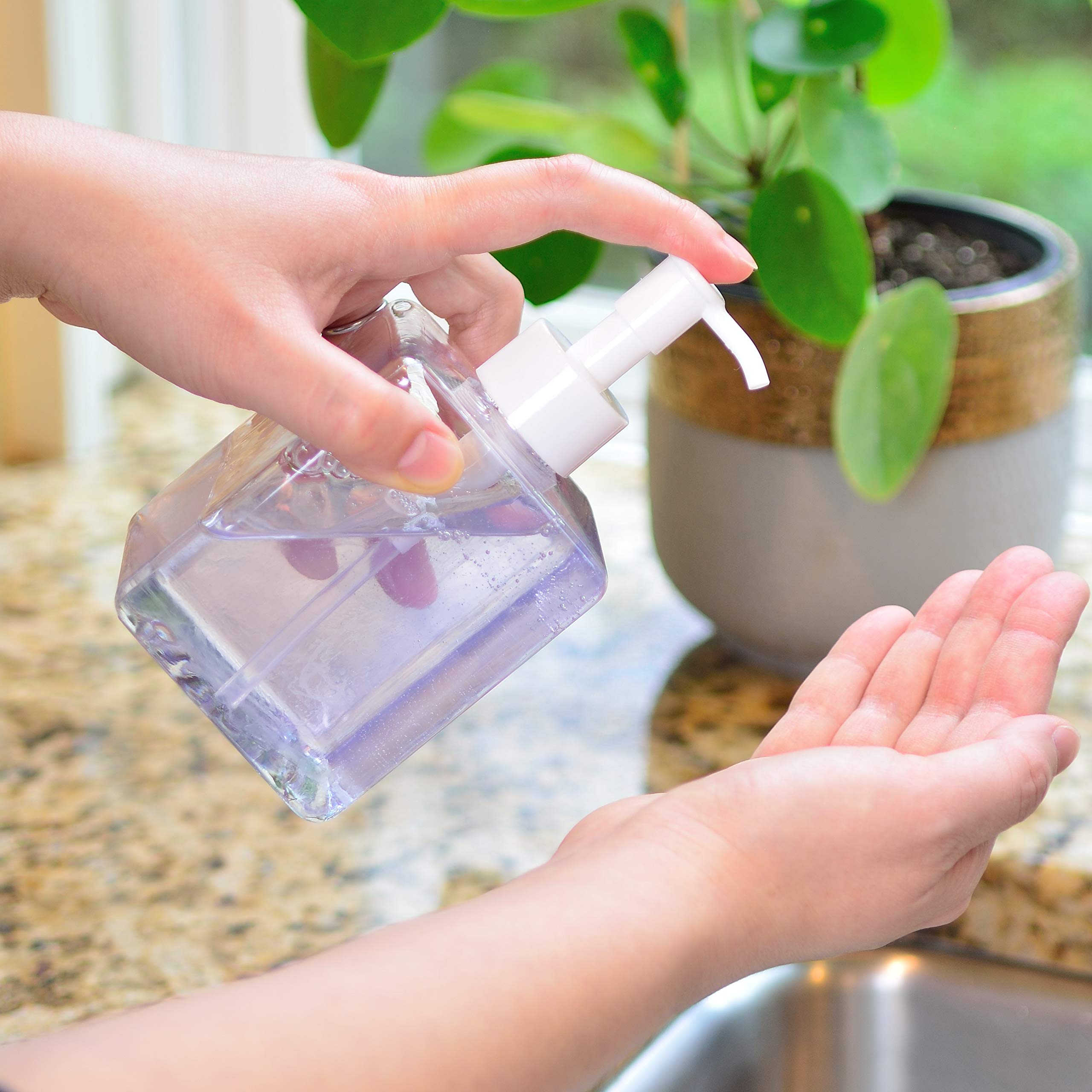 Youngever 5 Pack Clear Plastic Square Pump Bottles, Refillable Plastic Pump Bottles For Dispensing Lotions, Shampoos (12 Ounce)
