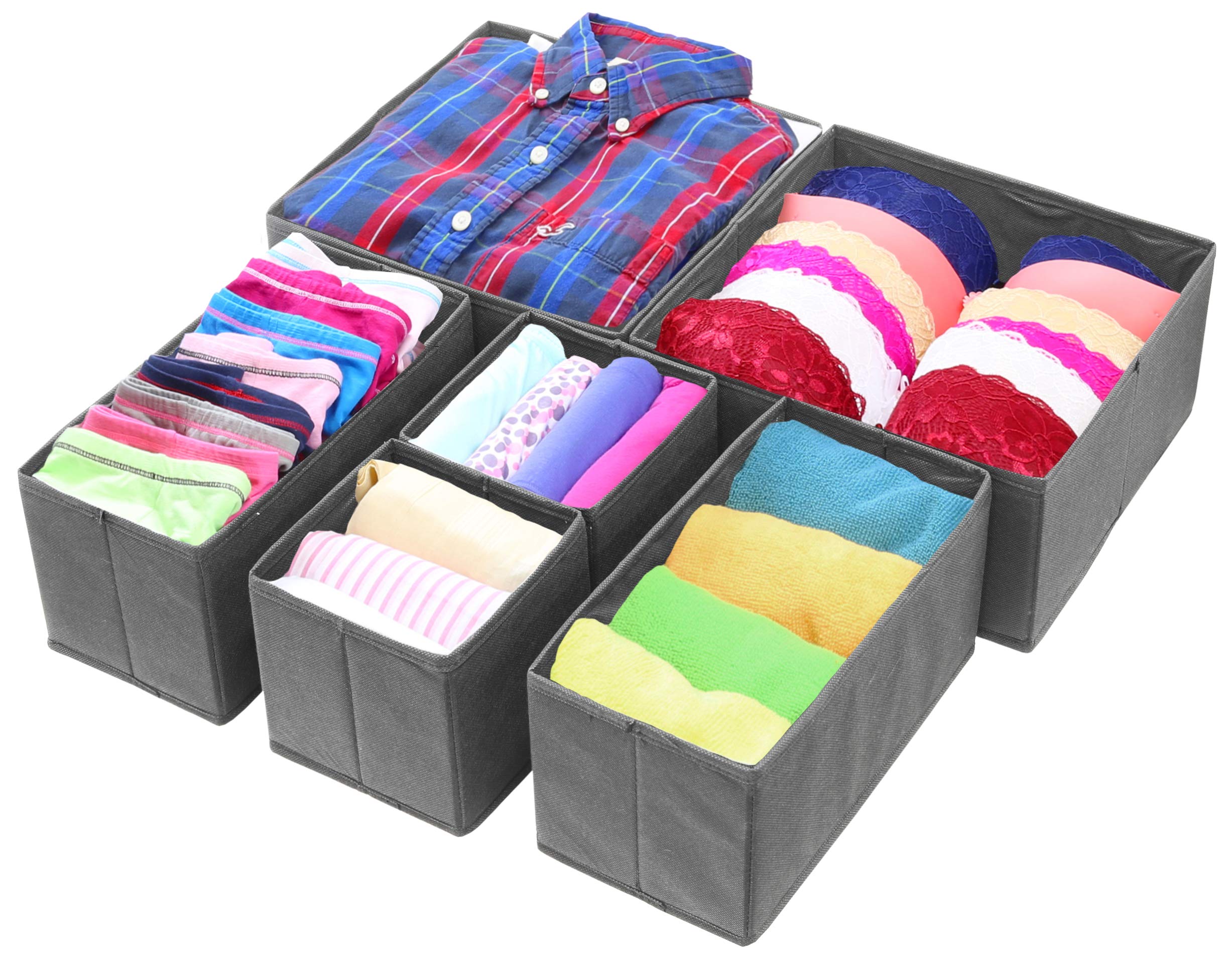 Simple Houseware Foldable Cloth Storage Box Closet Dresser Drawer Divider Organizer Basket Bins for Underwear Bras, Dark Grey (S