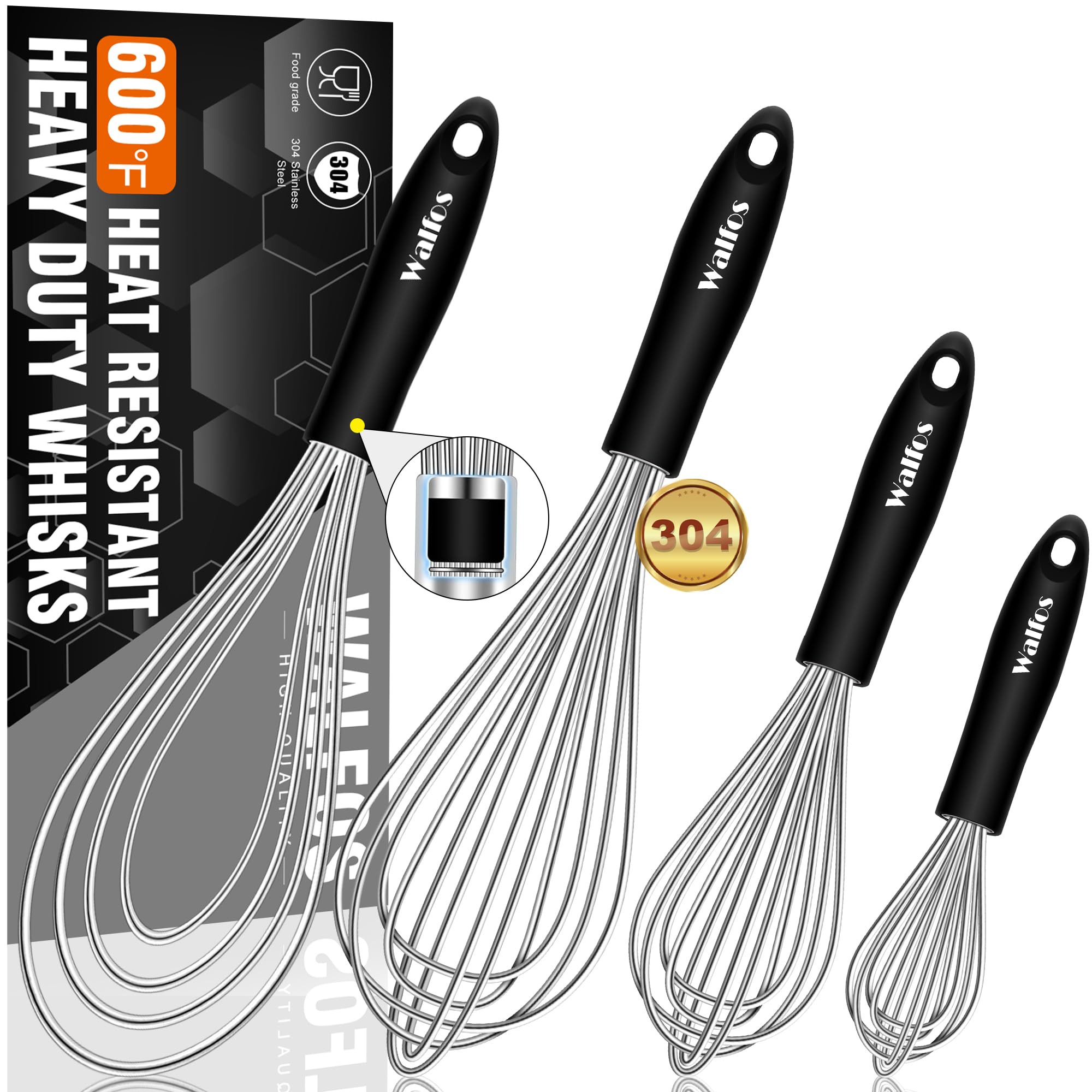 Stainless Steel Whisk Set, Heavy Duty Kitchen Wire Whisk Set For Cooking Blending Beating Stirring - 11 ' ' Flat Whisk And 8.5 '