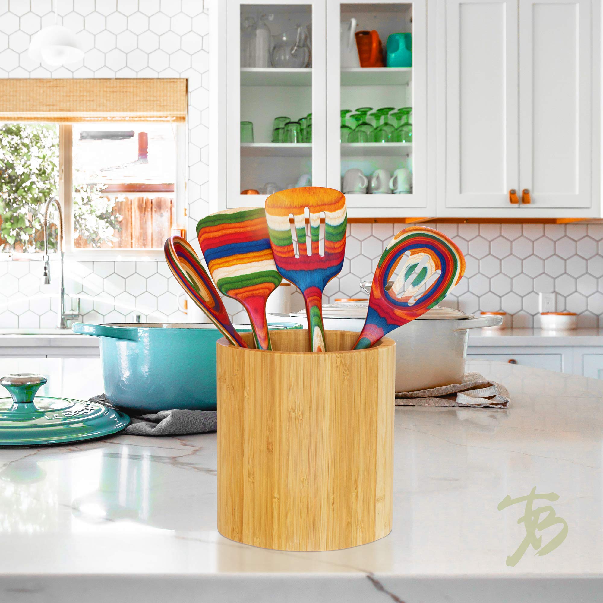 Totally Bamboo Oval Shaped Bamboo Kitchen Utensil Holder, 6'' X 4'' X 7''
