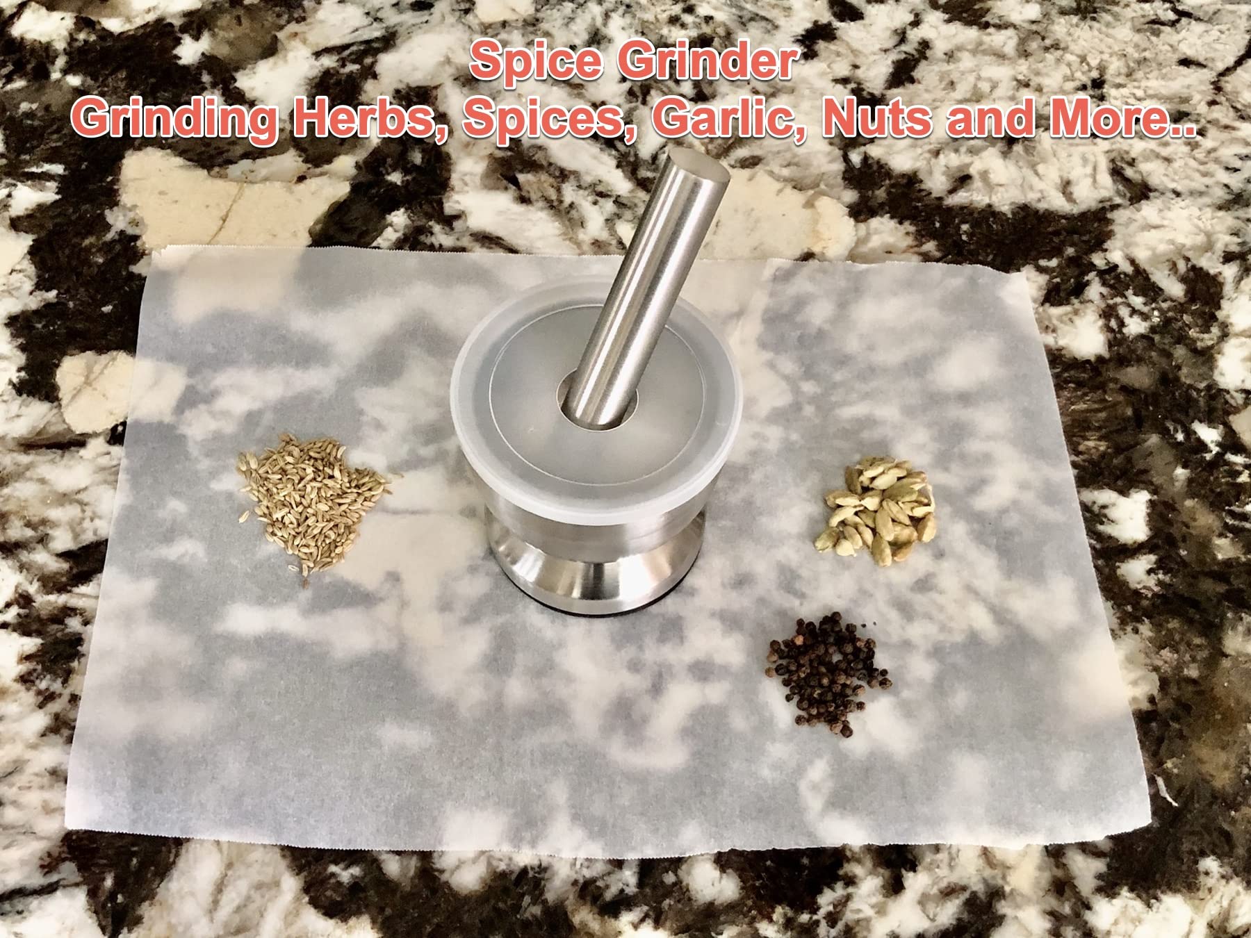 Emart4U Mortar And Pestle Set, Stainless Steel Grinder & Crusher With Silicone Lid Excellent As Pill Crusher Spice Coffee Grinde