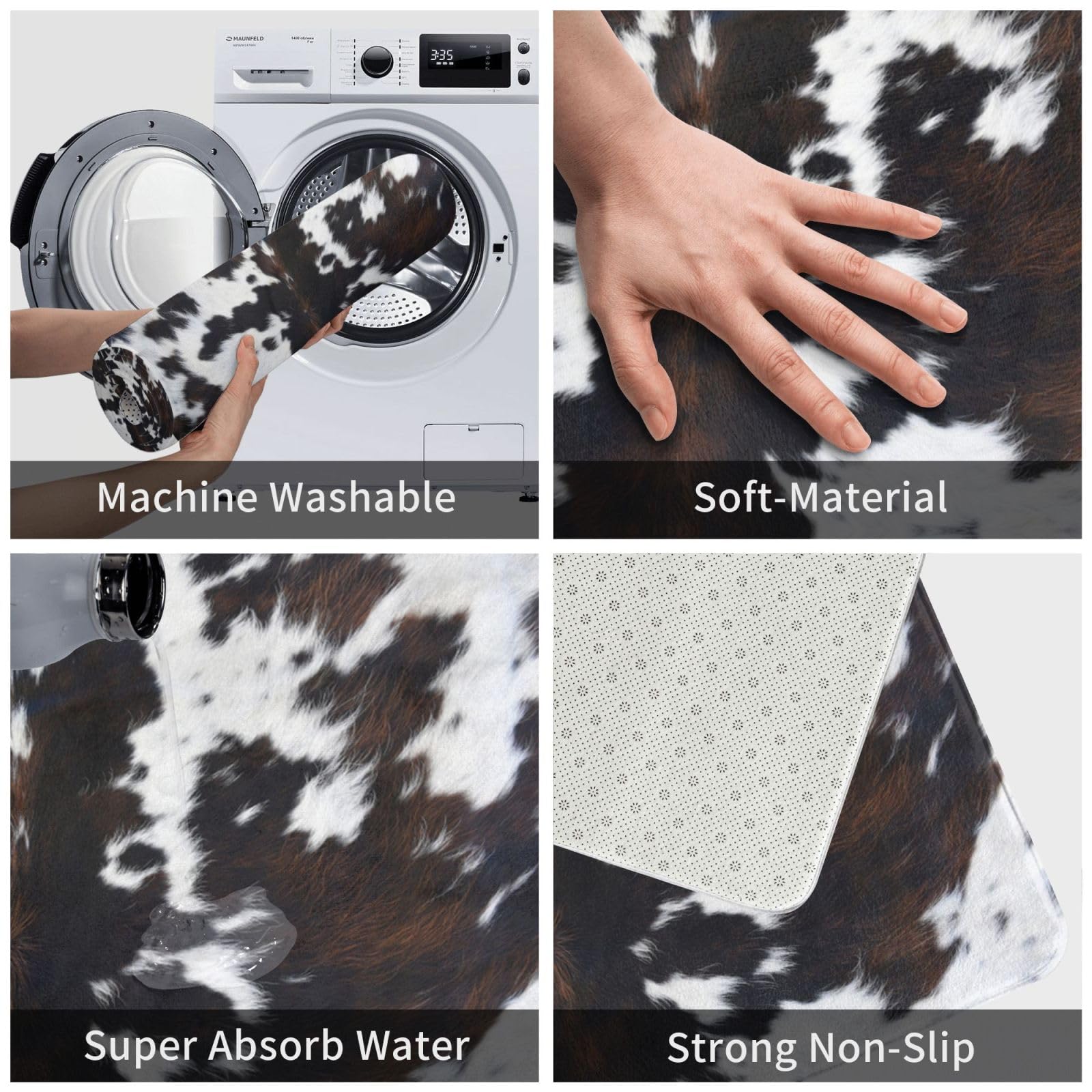 Western Cowhide Cow Print Bath Mats Bathroom Decor, Soft Absorbent Cow Cowhide Bath Rug Non-Slip Floor Rug Carpets For Kitchen B