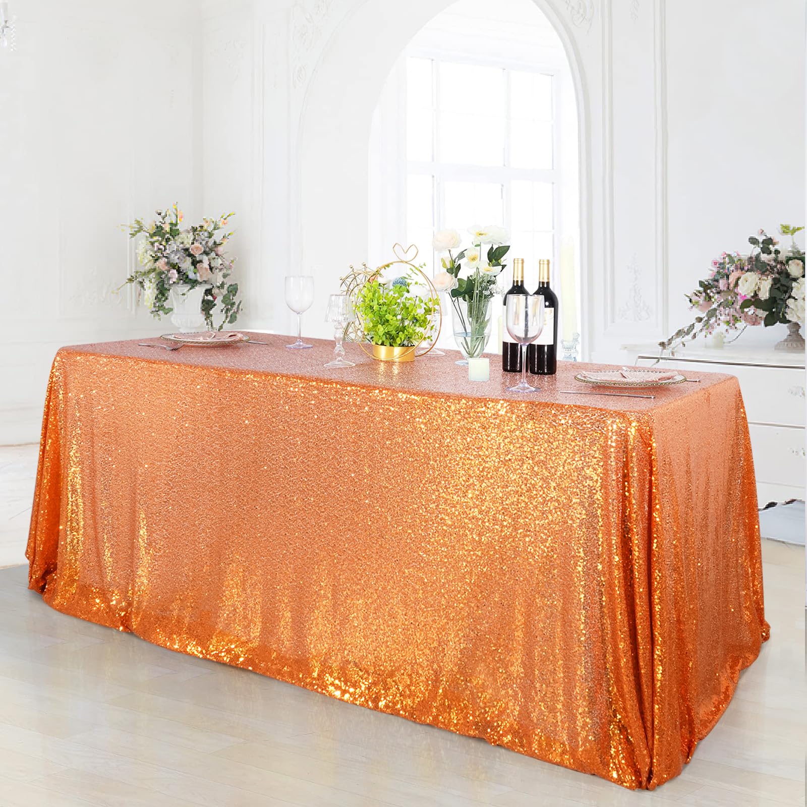 Partydelight Sequin Tablecloth 50X80 Inch Rectangle Orange Tablecloth Glitter Tablecloth For Party Baby Shower Christmas Decorat