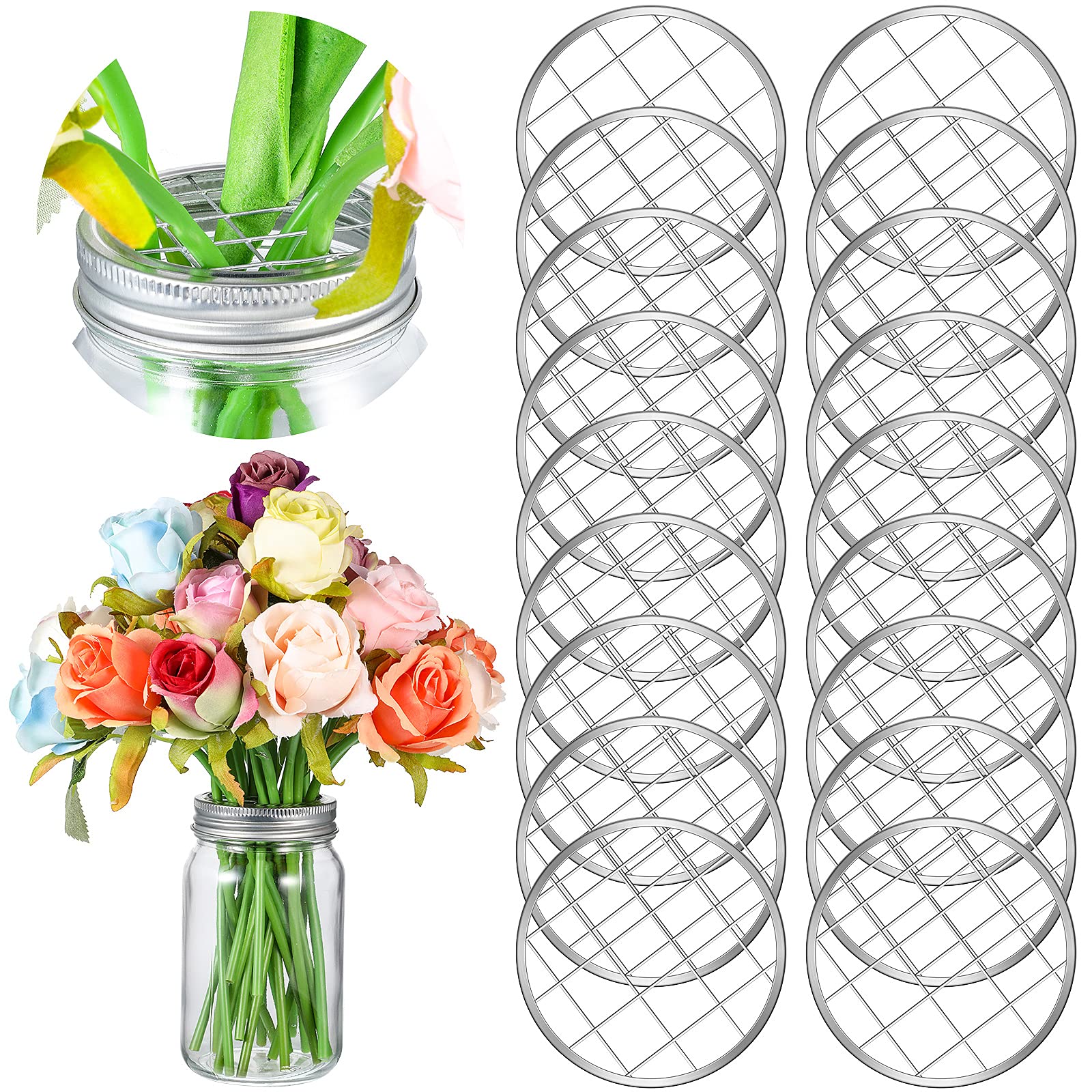 Mason Jar Holder Lid Insert Metal Flower Lid Insert Flower Organizer Lid Insert With Square Grids For Regular Mouth Mason Cannin