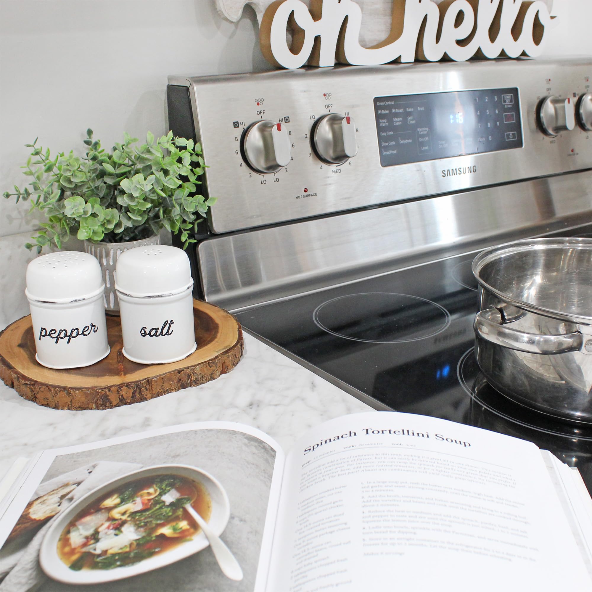 Auldhome Salt And Pepper Shaker Set (White); Rustic Enamelware Retro Vintage Style Shaker Set