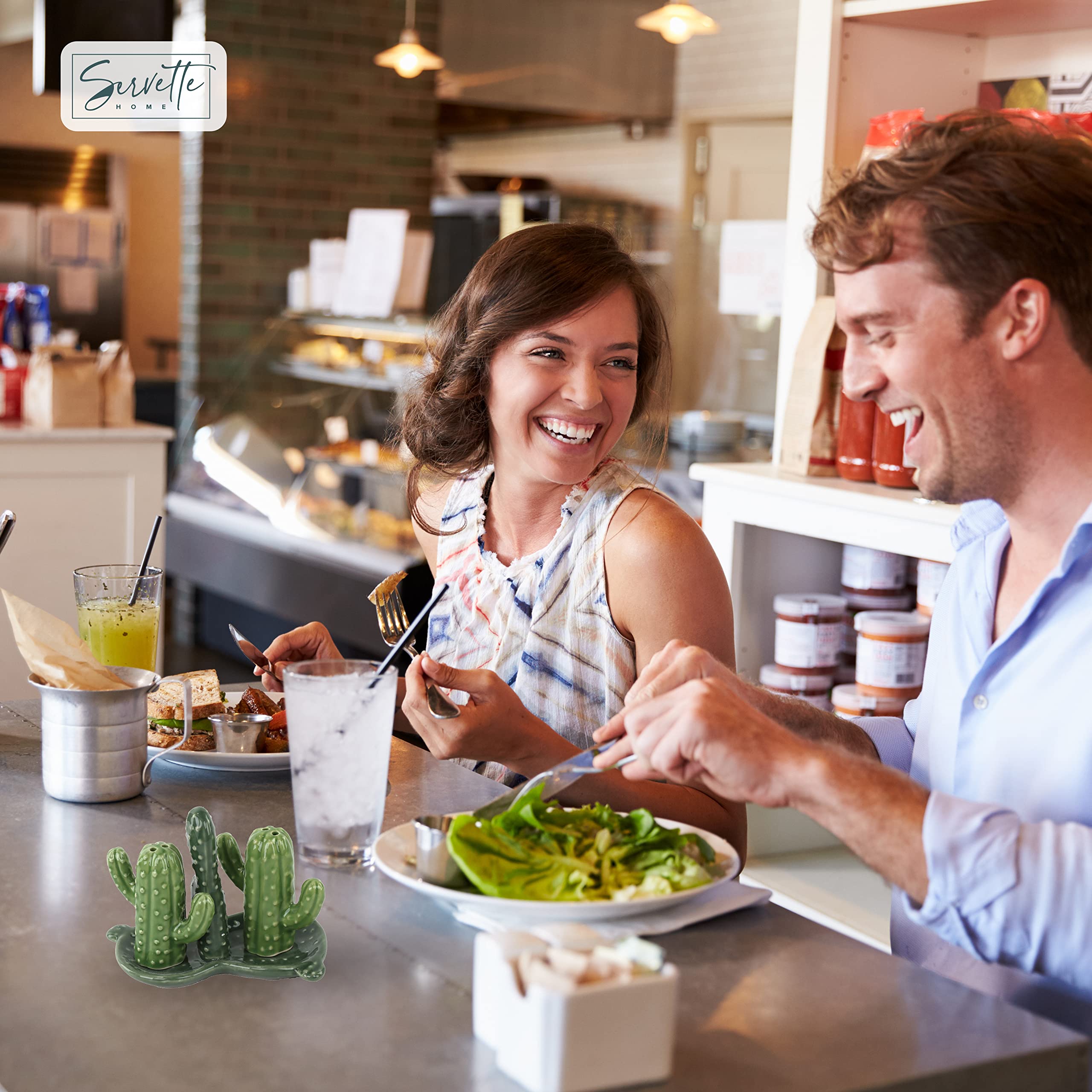 Ceramic Salt & Pepper Shakers Collectors Kitchen D  Cor With Tray - Cactus