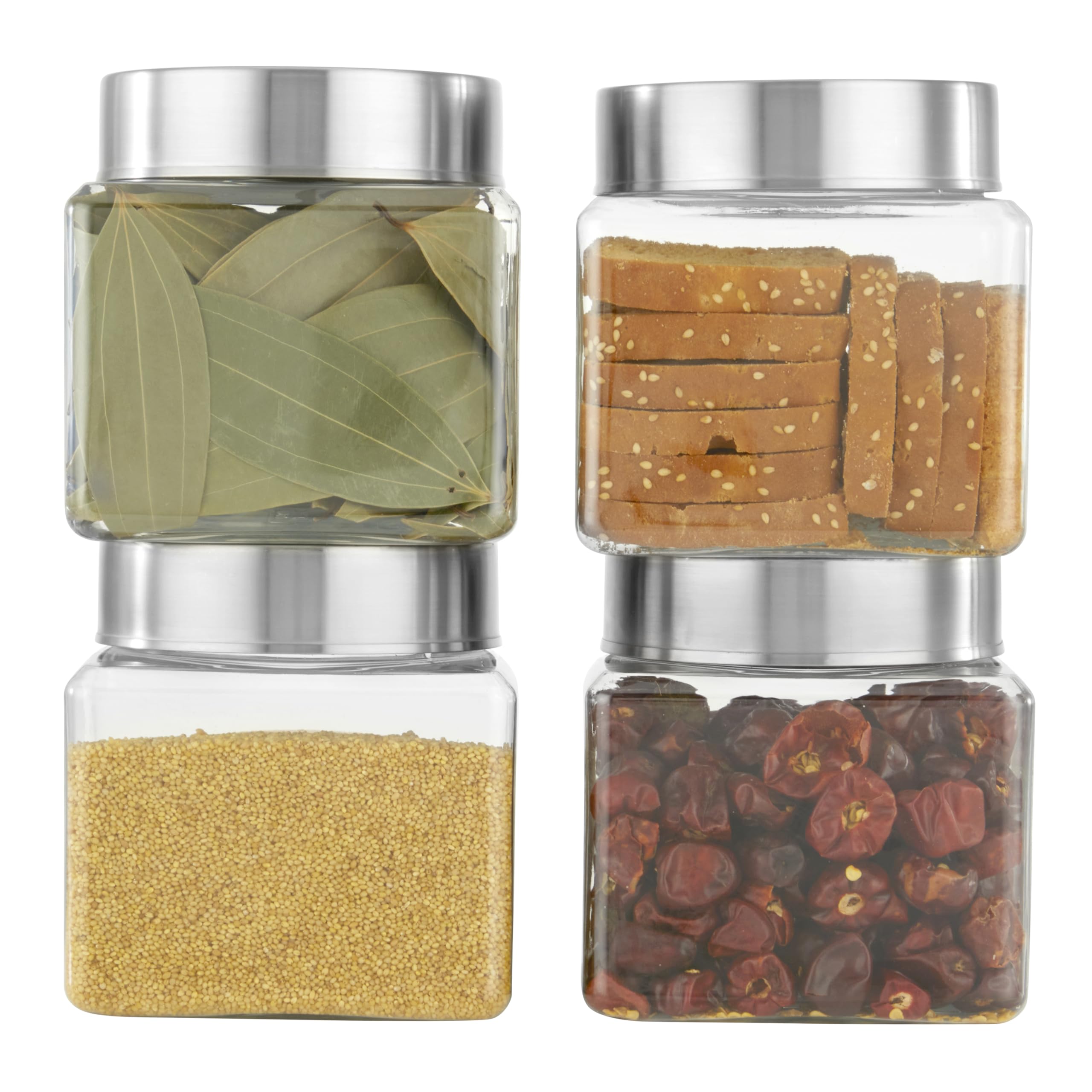 Kolorr Classic Square Plastic Pet Jar Kitchen Storage Organiser Containers Set Pack Of 41200Ml