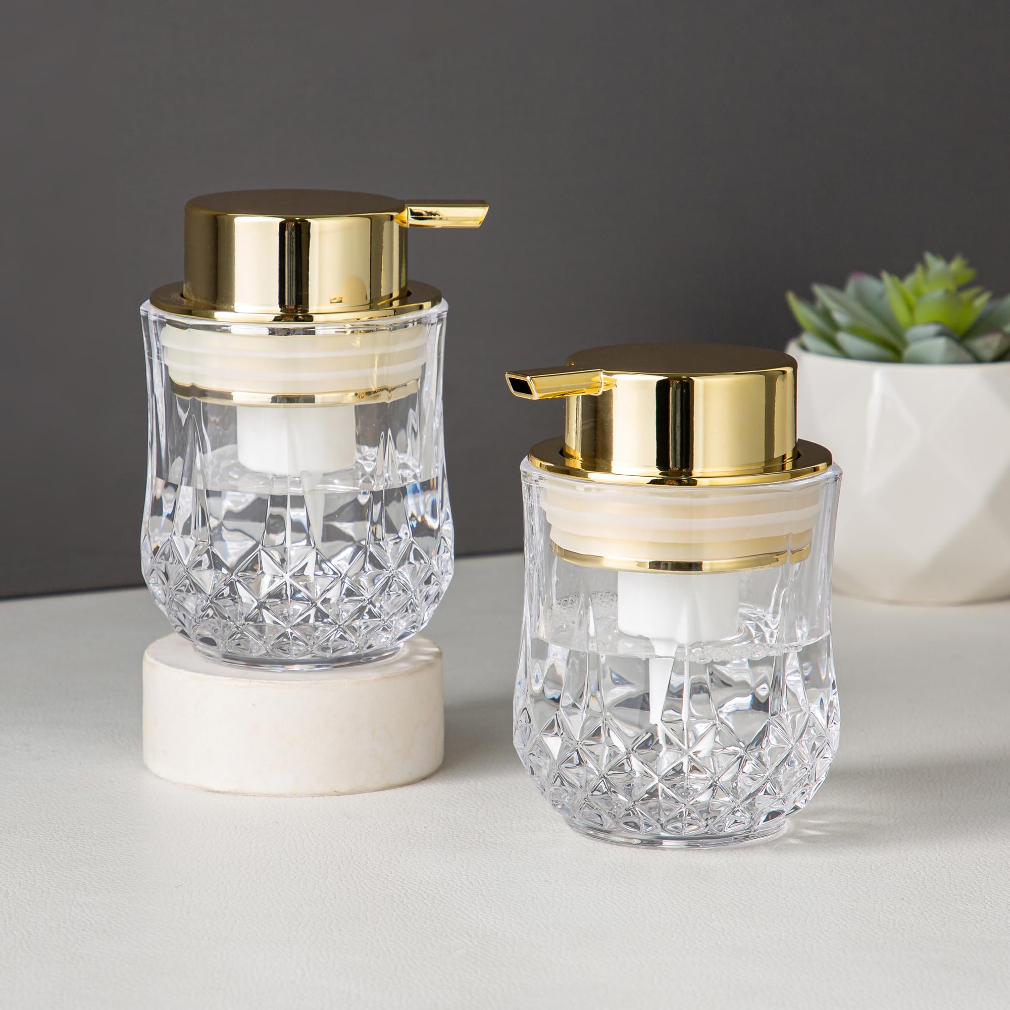 Glass Foam Soap Dispenser Set - 2 Pack Bathroom Hand Soap Dispensers,Refillable Dish Soap Dispenser For Gold Pump,Modern Home So