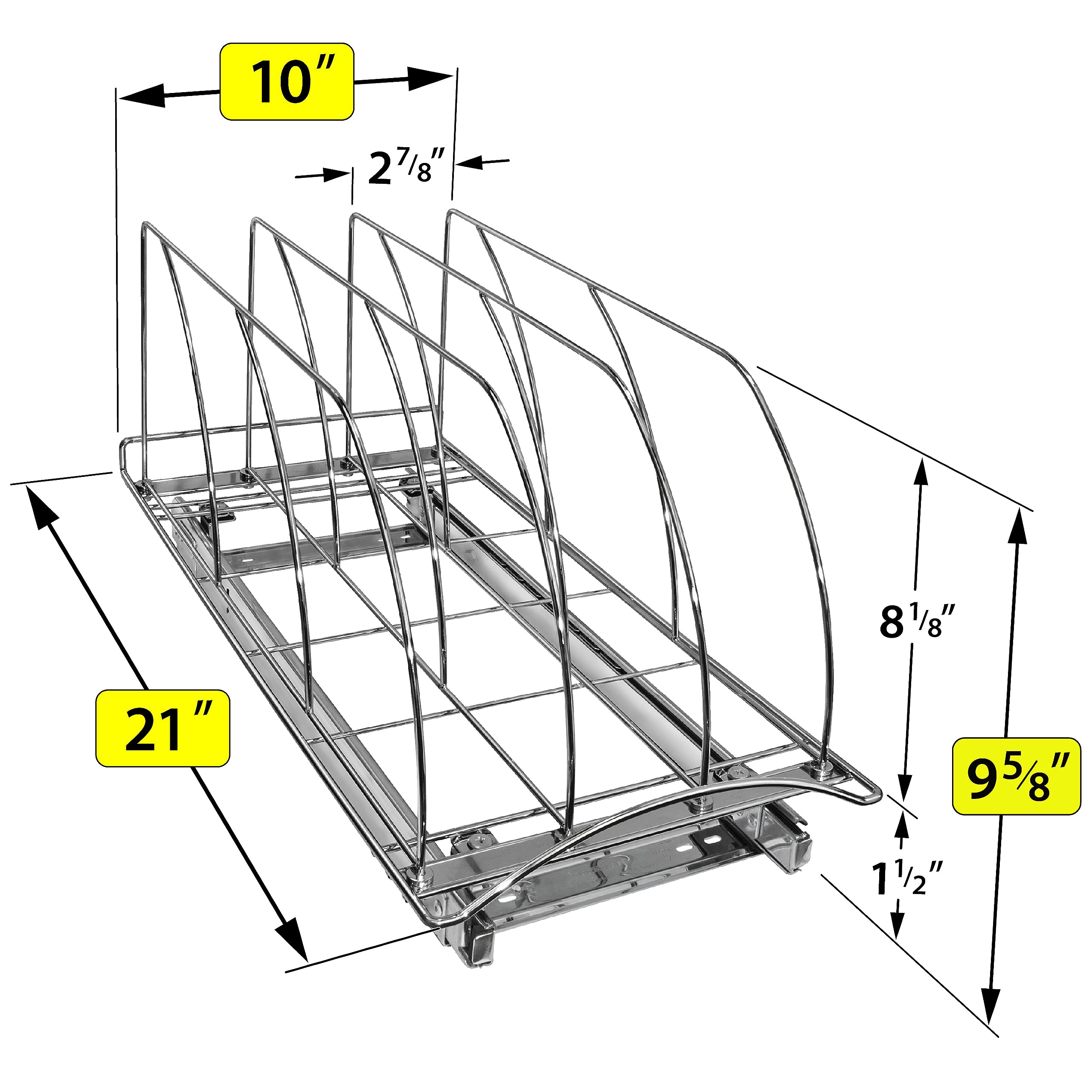 Lynk Professional Pull Out Cutting Board, Cookie Sheet, And Baking Pan Organizer Rack - Lifetime Ltd. Warranty - Slide Out Kitch