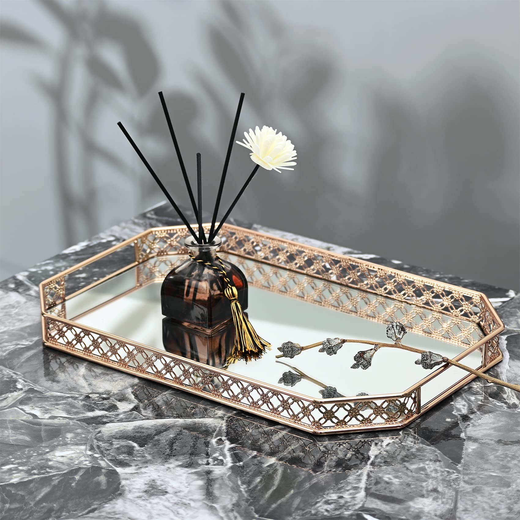 Gold Mirror Tray, Perfume Tray For Dresser, Gold Vanity Trays For Bathroom And Home Decor, 11.6 X 7.7 X 1.2 Inches