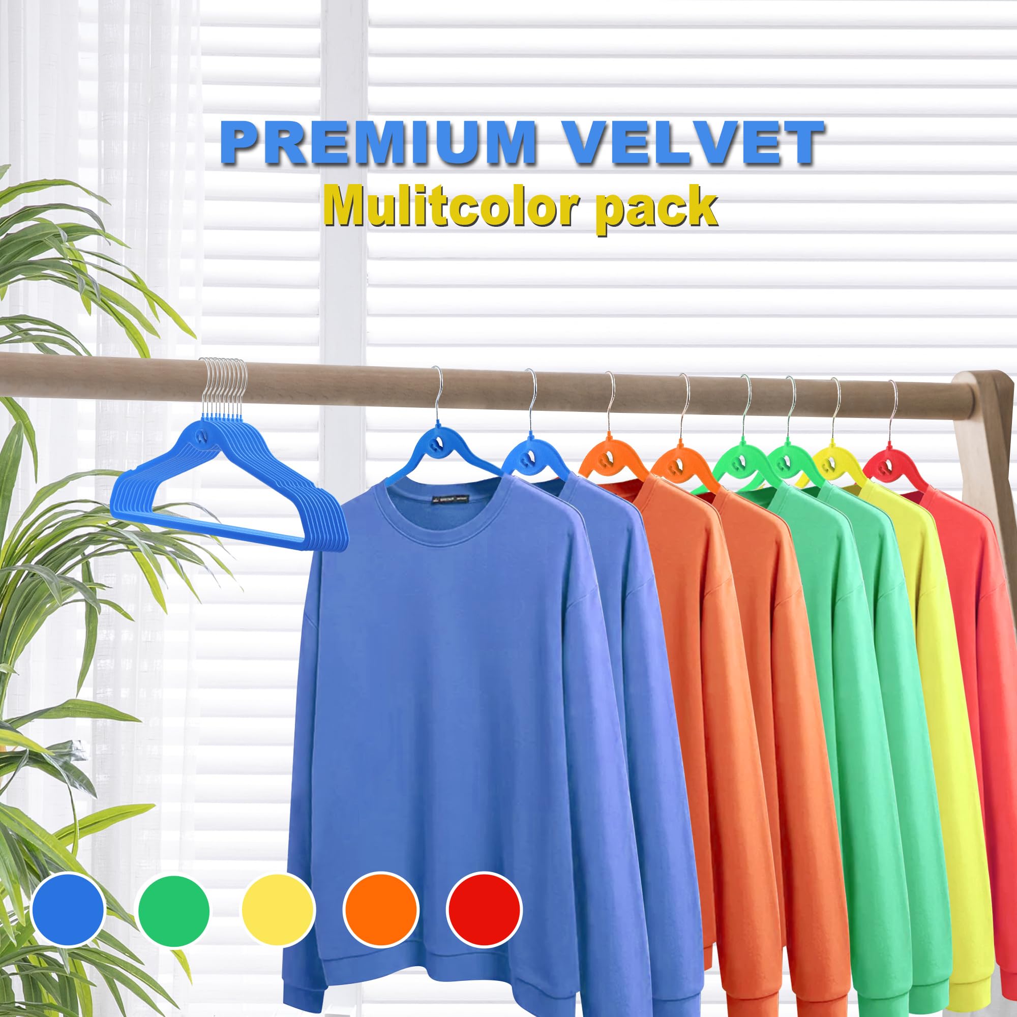 Multi-Color Premium Velvet Hangers With Mini Hooks, Pack Of 50, Non Slip, Space Saving Cascading Clothes Hangers, Rainbow Colors