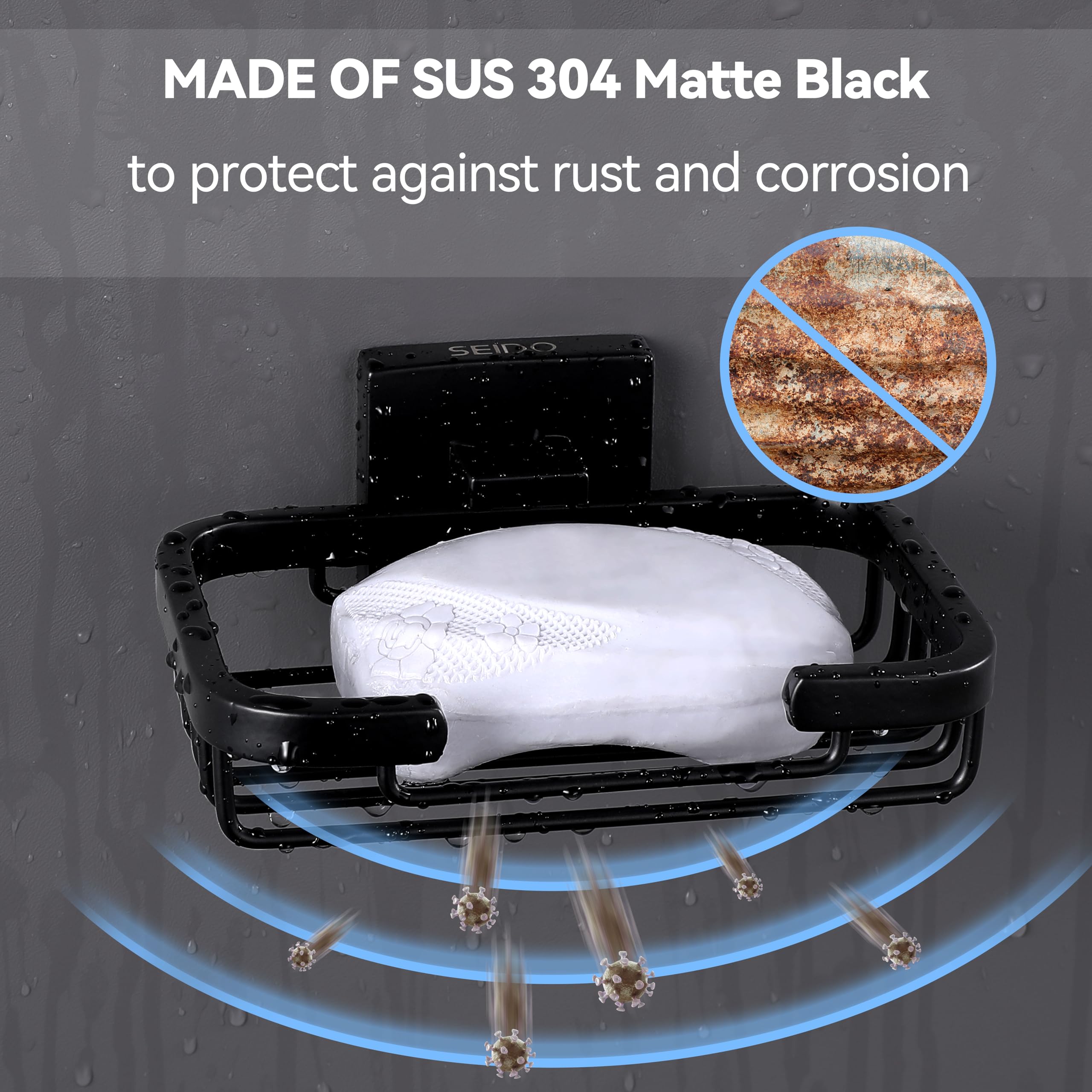 Seido 304 Stainless Steel Soap Dish Holder, Wall Mounted Soap Dish Holder For Shower Wall Bathroom & Kitchen Dish Soap Tray Matt