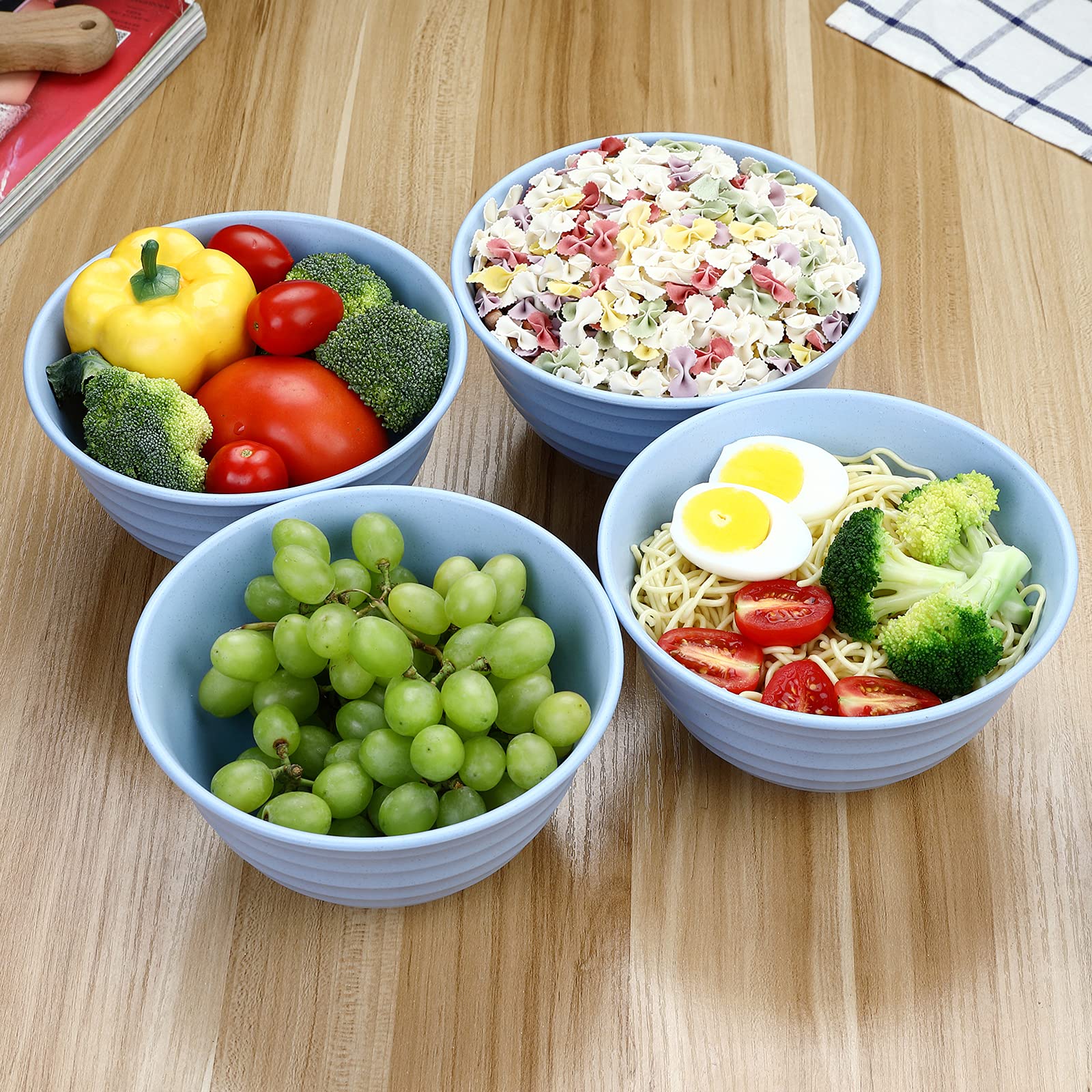 12Pcs Plastic Wheat Straw Dinnerware Sets Service For 4, Cups, Plates And Bowls Sets Microwave Dishwasher Safe Lightweight
