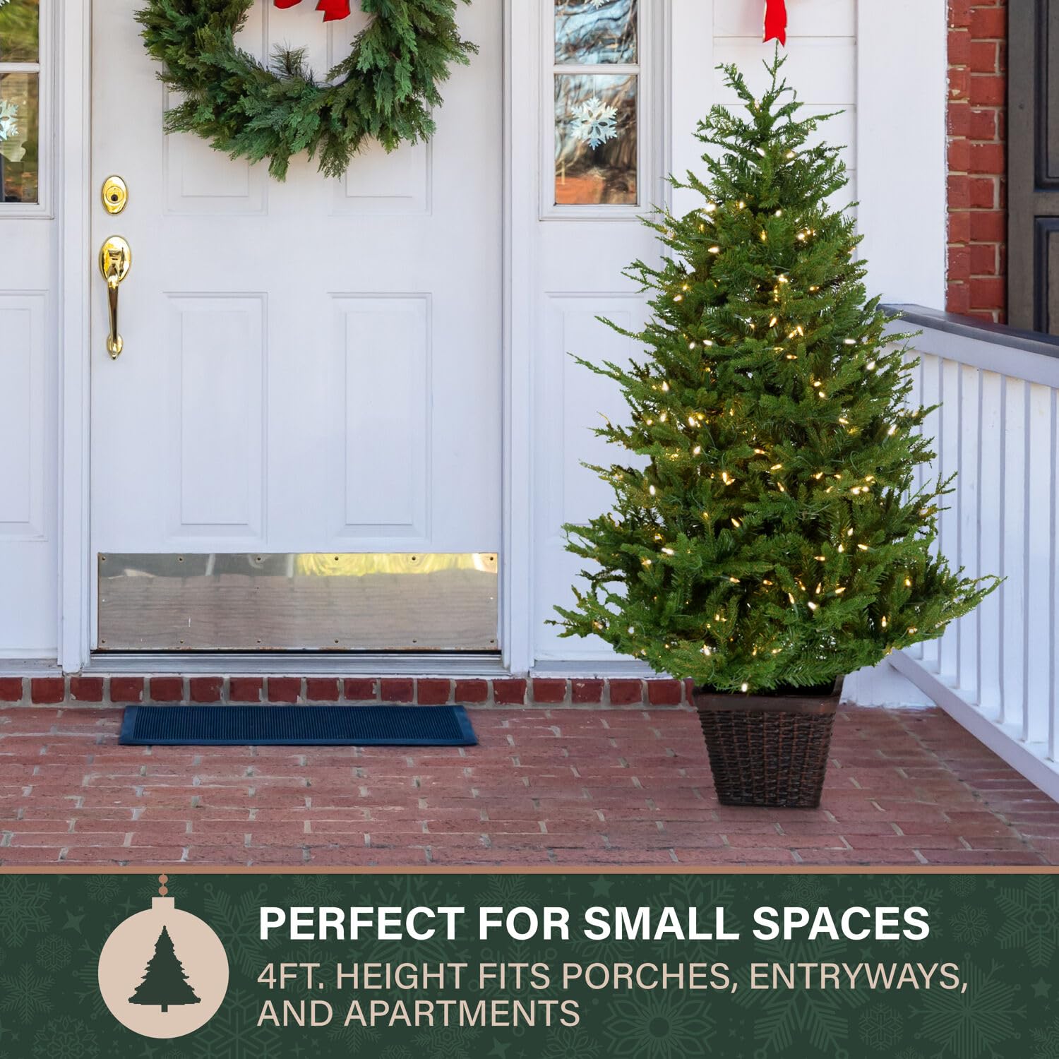 Fraser Hill Farm 4.0-Ft Andirondack Pre Lit Potted Christmas Tree Decor with Warm White LED Lights