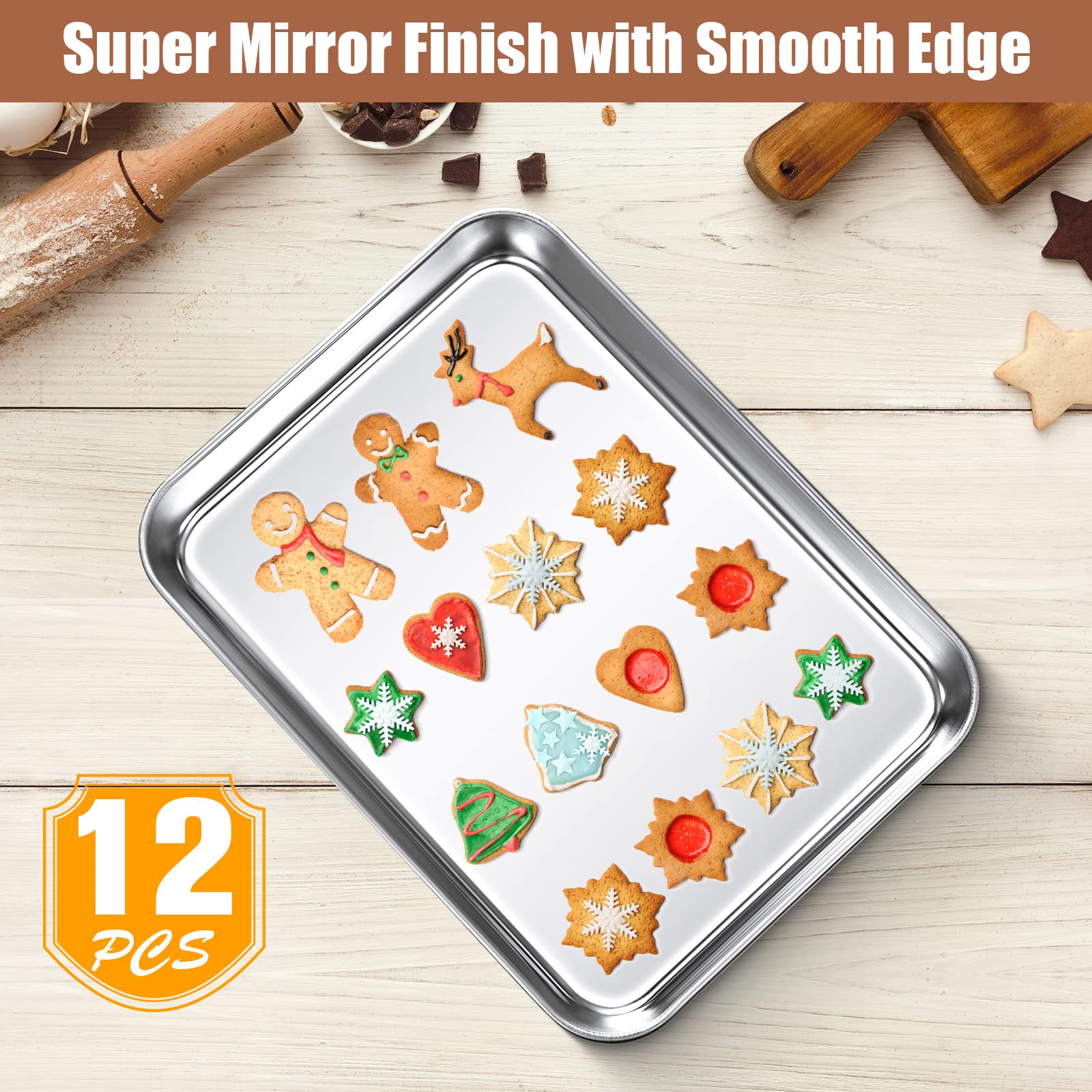 Potchen Baking Sheet Pan Set Cookie Sheet Small Toaster Oven Pans Stainless Steel Tray Barbecue Grill Pan Rectangle Trays Oven,