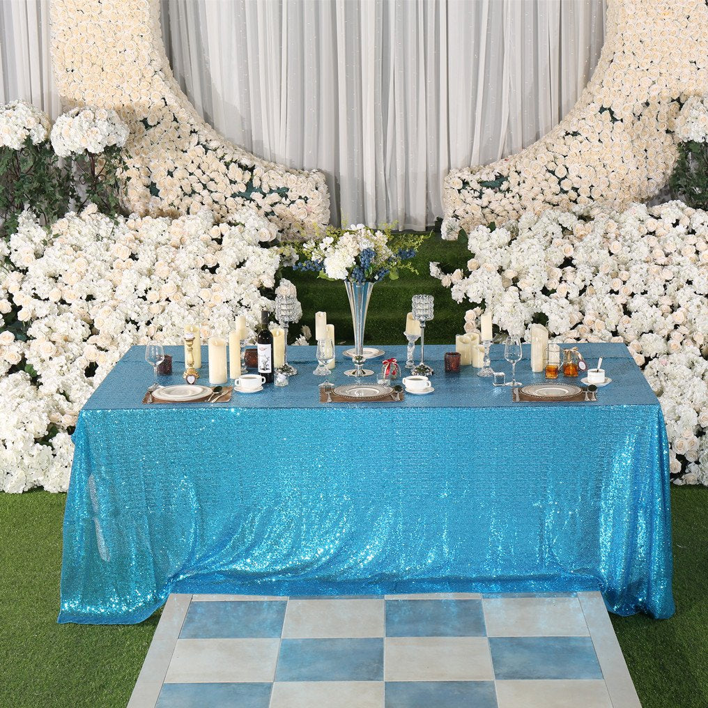 Partydelight Sequin Tablecloth, Wedding, Sweetheart, Christmas Tree, Rectangular, 60''X 102'', Turquoise