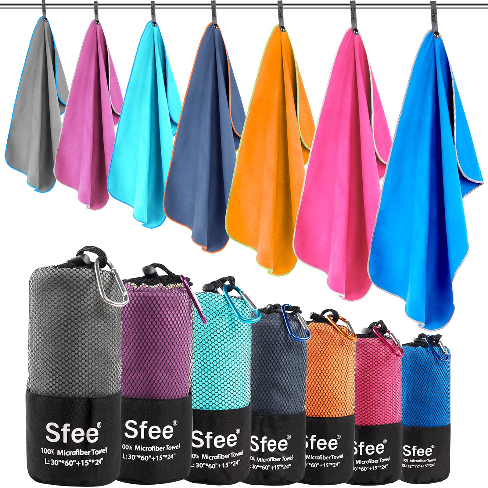 Sfee 2 Pack Microfiber Travel Towel, Quick Dry Towel Camping Towel Super Absorbent Compact Lightweight Sports Towel Swim Towel G