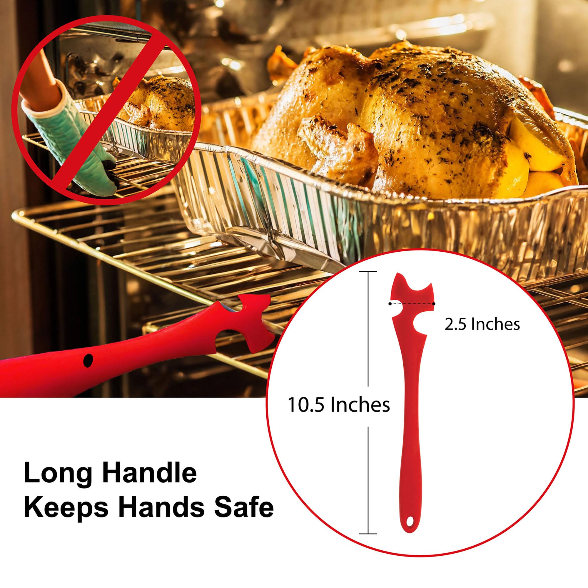 Hic Kitchen Oven Rack Jack, Non-Stick Silicone, 10.43 X 1.7-Inches, Red
