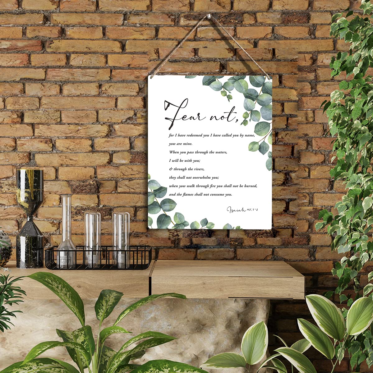 YCYD Fear Not for I Have Redeemed You Bible Verse Wood Sign Rustic Isaiah 43:1-2 Watercolour Christian Wooden Hanging Plaque for