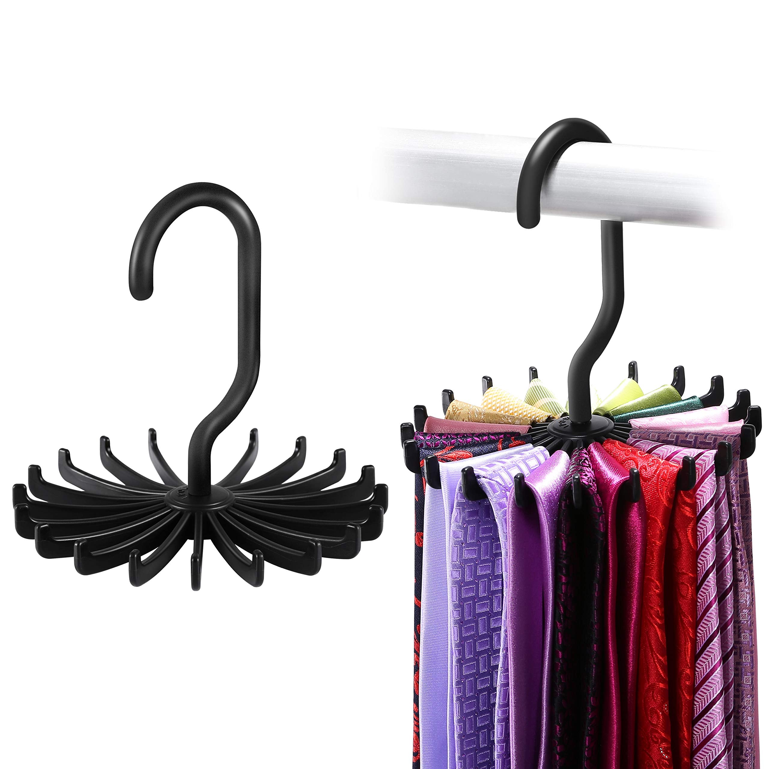 IPOW 2 Pack Updated Twirl Tie Rack Belt Hanger Holder Hook for Closet Organizer Storage