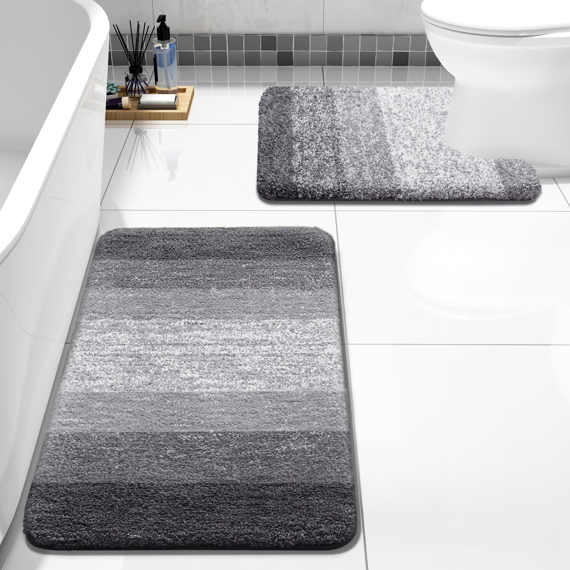 Arotive Bathroom Rugs Sets 2 Piece, Shaggy Soft and Absorbent Microfiber Bath Rugs and U-Shaped Contour Toilet Rug, Non-Slip, Ma
