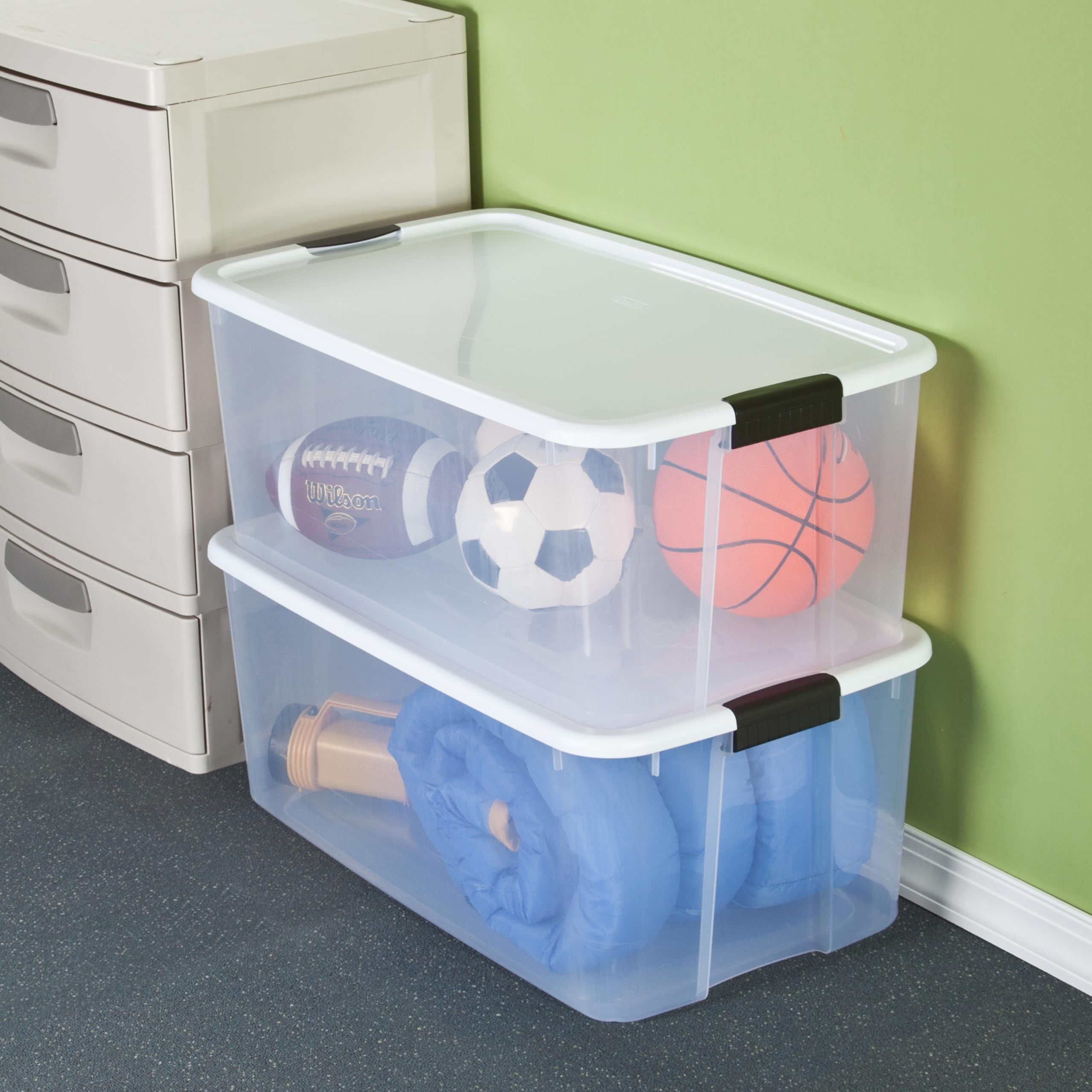 Sterilite 116 Qt Ultra Latch Box, Stackable Storage Bin With Lid, Plastic Container With Heavy Duty Latches To Organize, Clear A