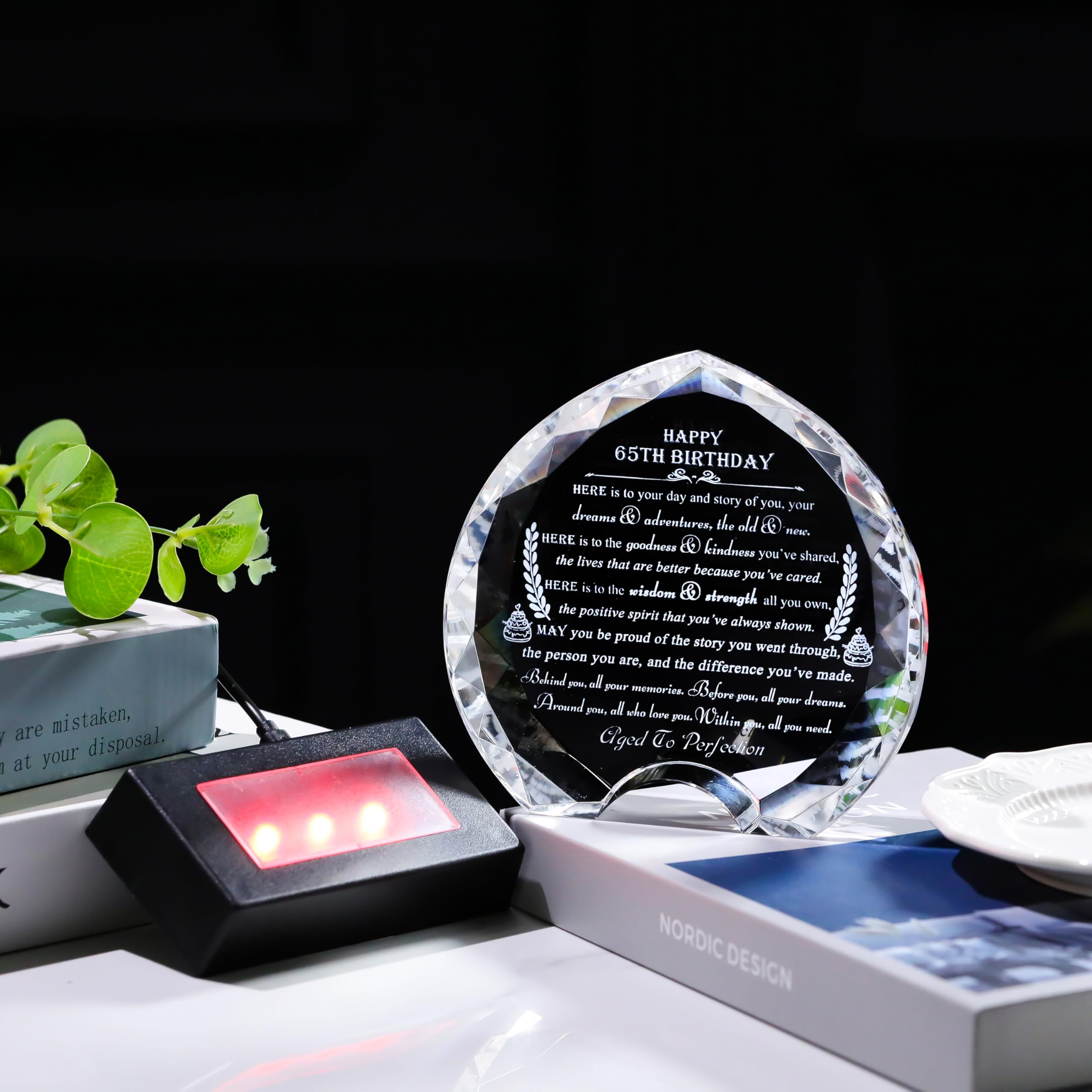 65th Birthday Gifts for Women Men with Led Light - Crystal Heart Gifts Personalized 1960 65 Year Old Birthday Present for Her Hi