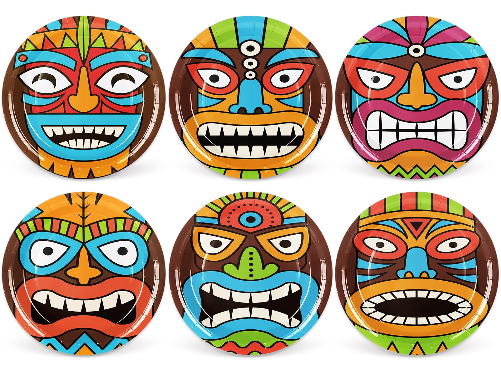 Whaline Hawaiian Tiki Paper Plates Summer Tiki Disposable Plates 6 Designs Funny Dinnerware Plate 9 Inch for Party Table Decor S