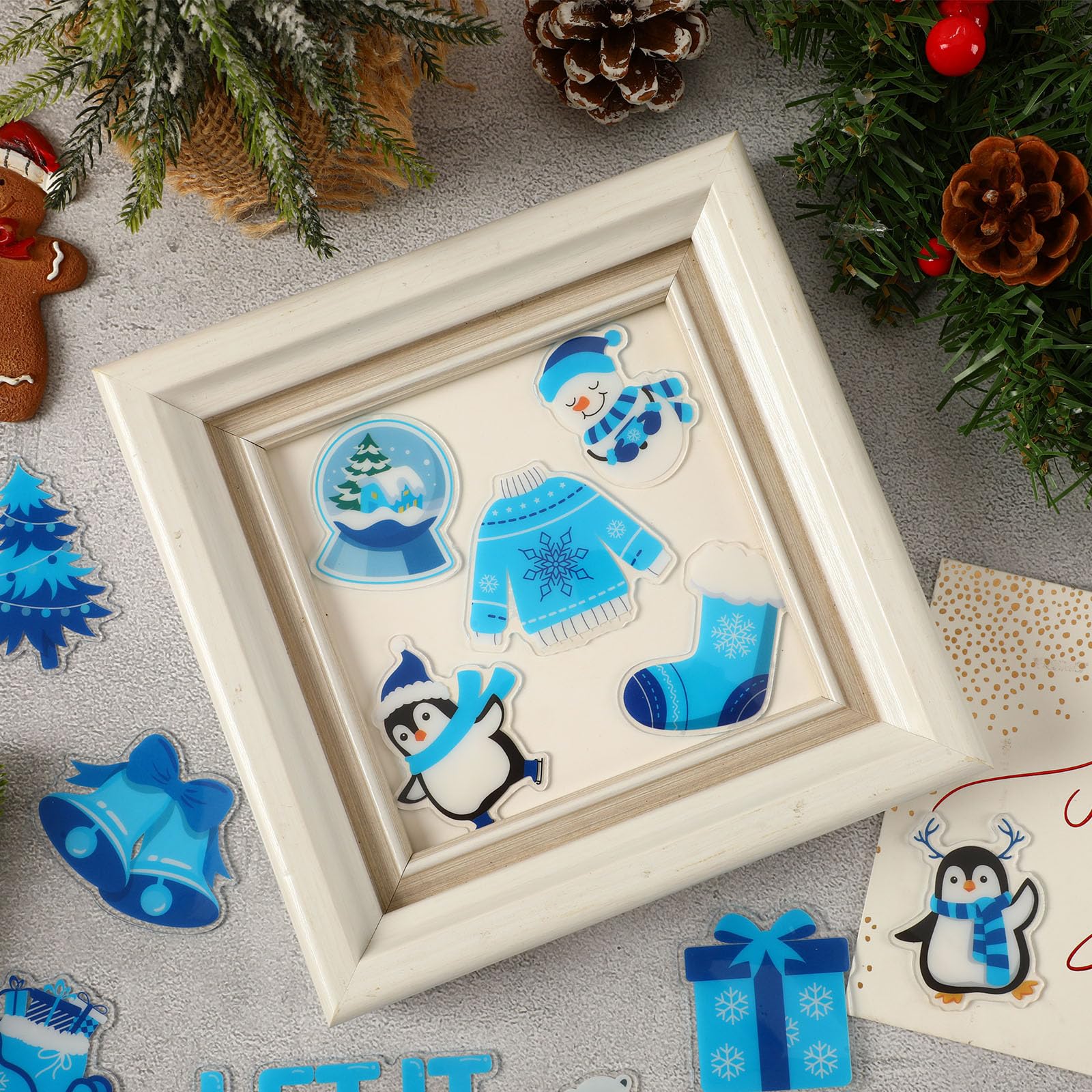 MARFOREVER 50 PCS Winter Gel Window Clings, Reusable Snowman Penguin Snowflake Thick Gel Clings Decals for Christmas Kids Gift T