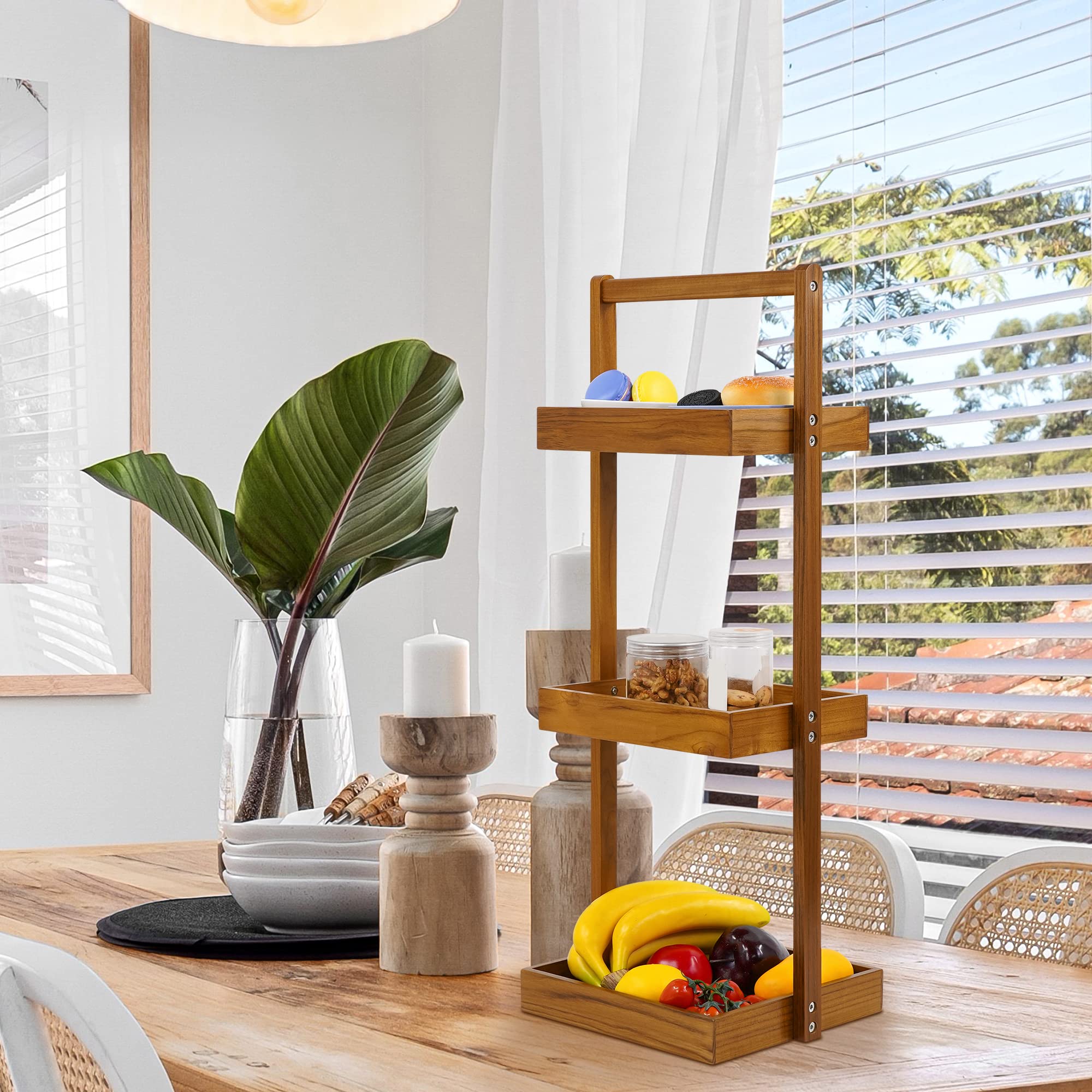 Utoplike Teak Shower Caddy Shelf, Standing Shower Organizer For Bathroom Corner, Wooden Freestanding Racks Storage For Inside Sh