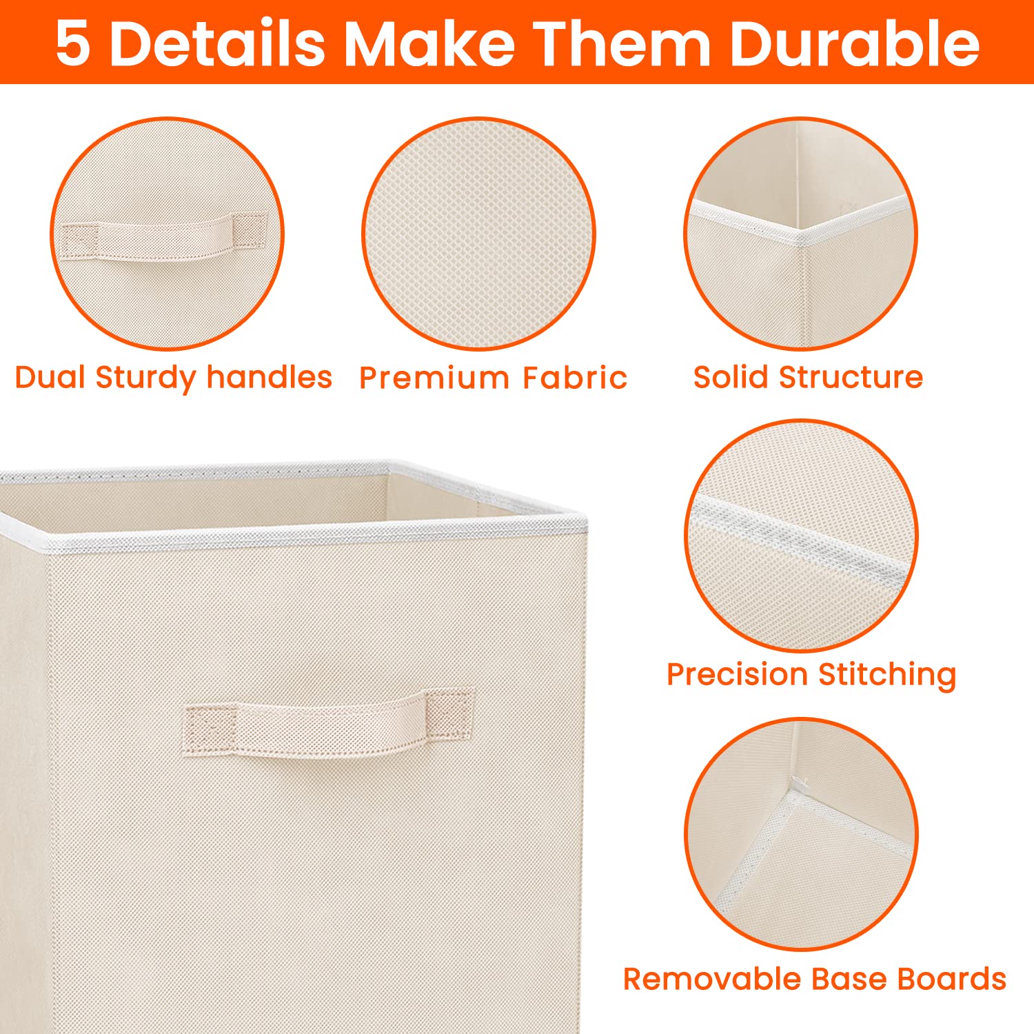 Storage Cubes  13x13 Large Cube Storage Bins (Set of 8)  Fabric Collapsible Storage Bins with Dual Handles  Foldable Cube Baskets for Shelf  Closet Organizers and Storage Box (Beige)