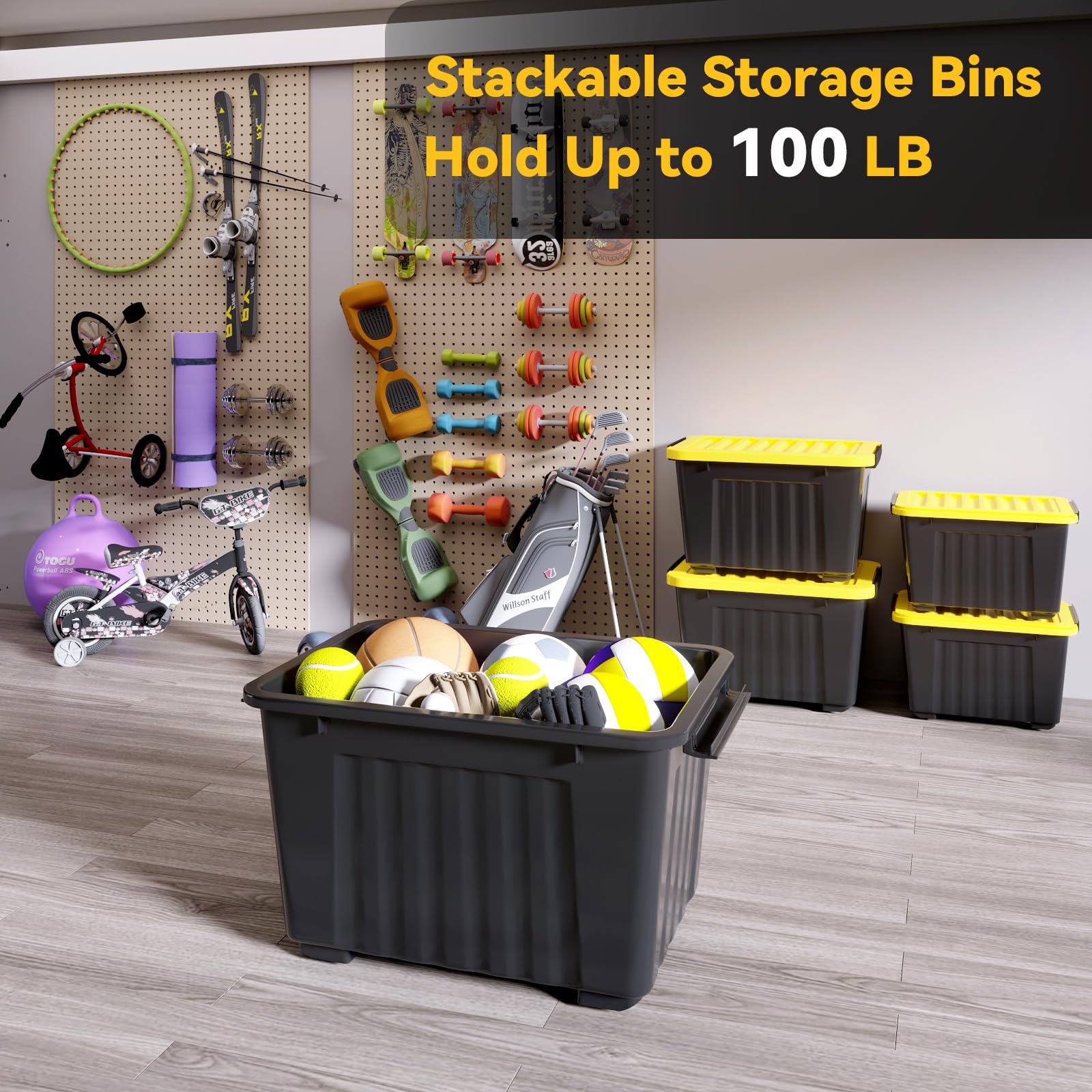 Nazhura 72Quart Plastic Storage Bin, Stackable And Nestable Storage Boxes With White Lids And Secure Latching Buckles, Large Sto