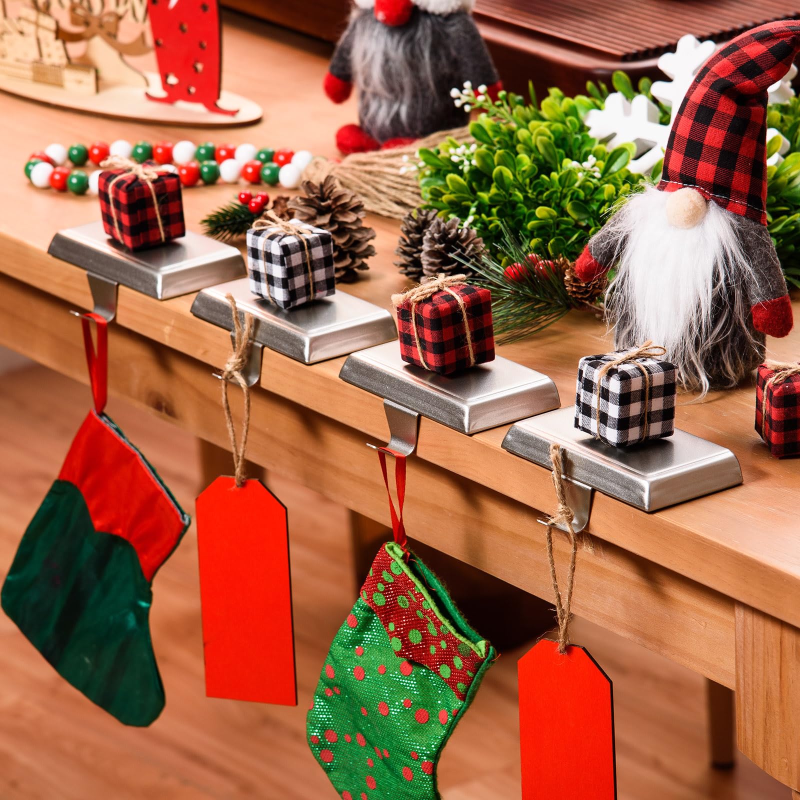 Festanlee 2 Pack Christmas Stocking Holders Ornament Hooks Mantel Weighted Stocking Hangers Metal Hanging Hooks Heavy Duty Stock