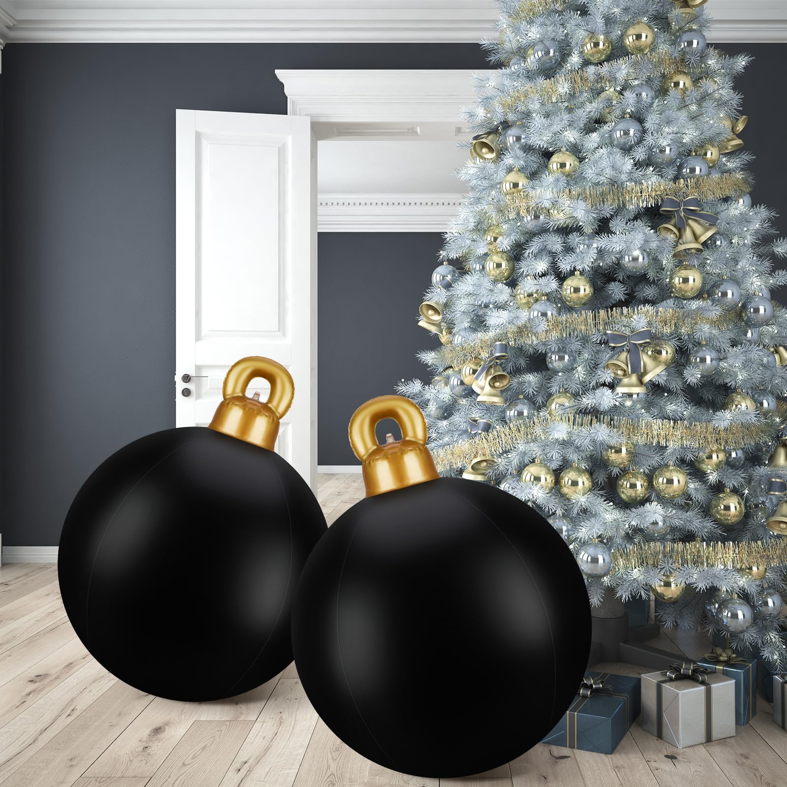 Jetec 4 Pcs 32 Inch Giant Christmas PVC Inflatable Decorated Ball Inflatable Christmas Ornaments Ball Large Outdoor Blow up Xmas