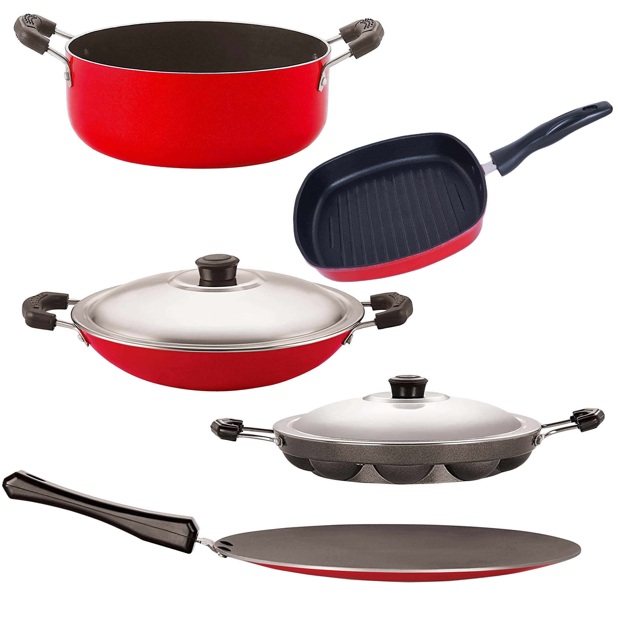 Nirlon NonStick 5 Piece NonInduction Dishwasher Safe Kitchen Essential Combo Item Gift Set With Bakelite Handle