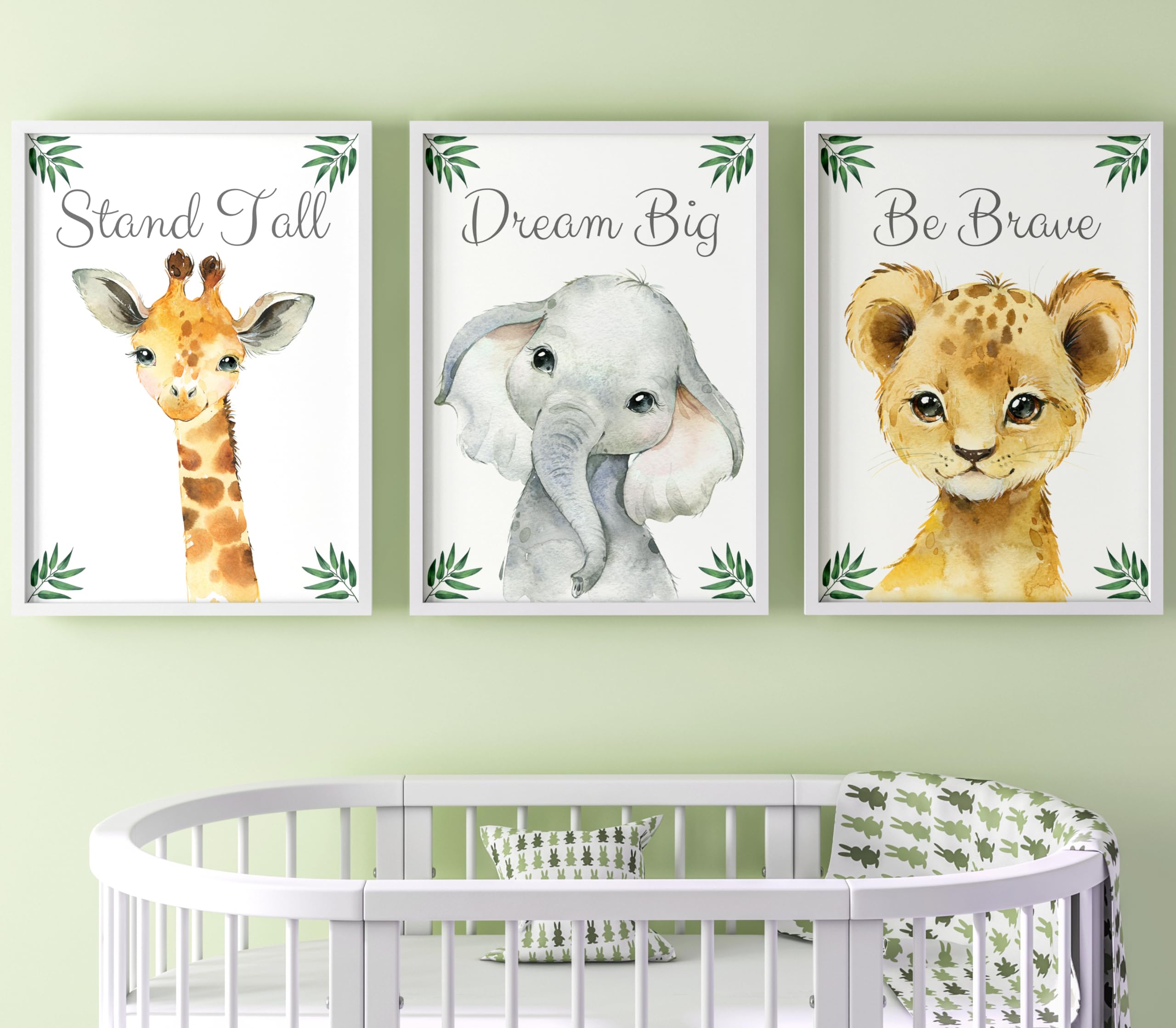 Baby Safari Animals For Girl Or Boy Nursery Bedroom, Set Of 3 Unframed Wall Art Prints, Jungle Leaves Quote Posters, Nursery Dec