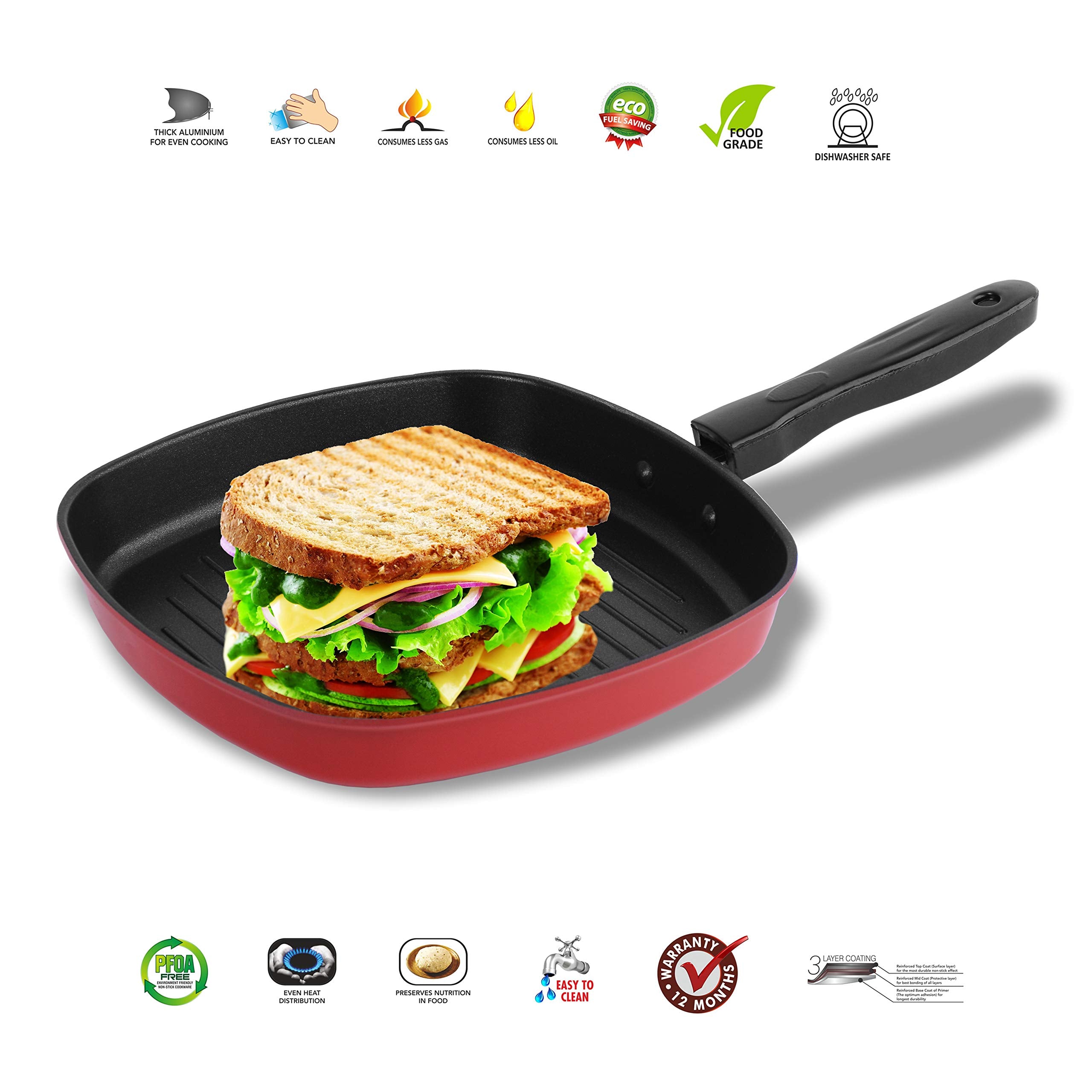 Sumeet 2.6Mm Non Stick Grill Pan - 22Cm Dia
