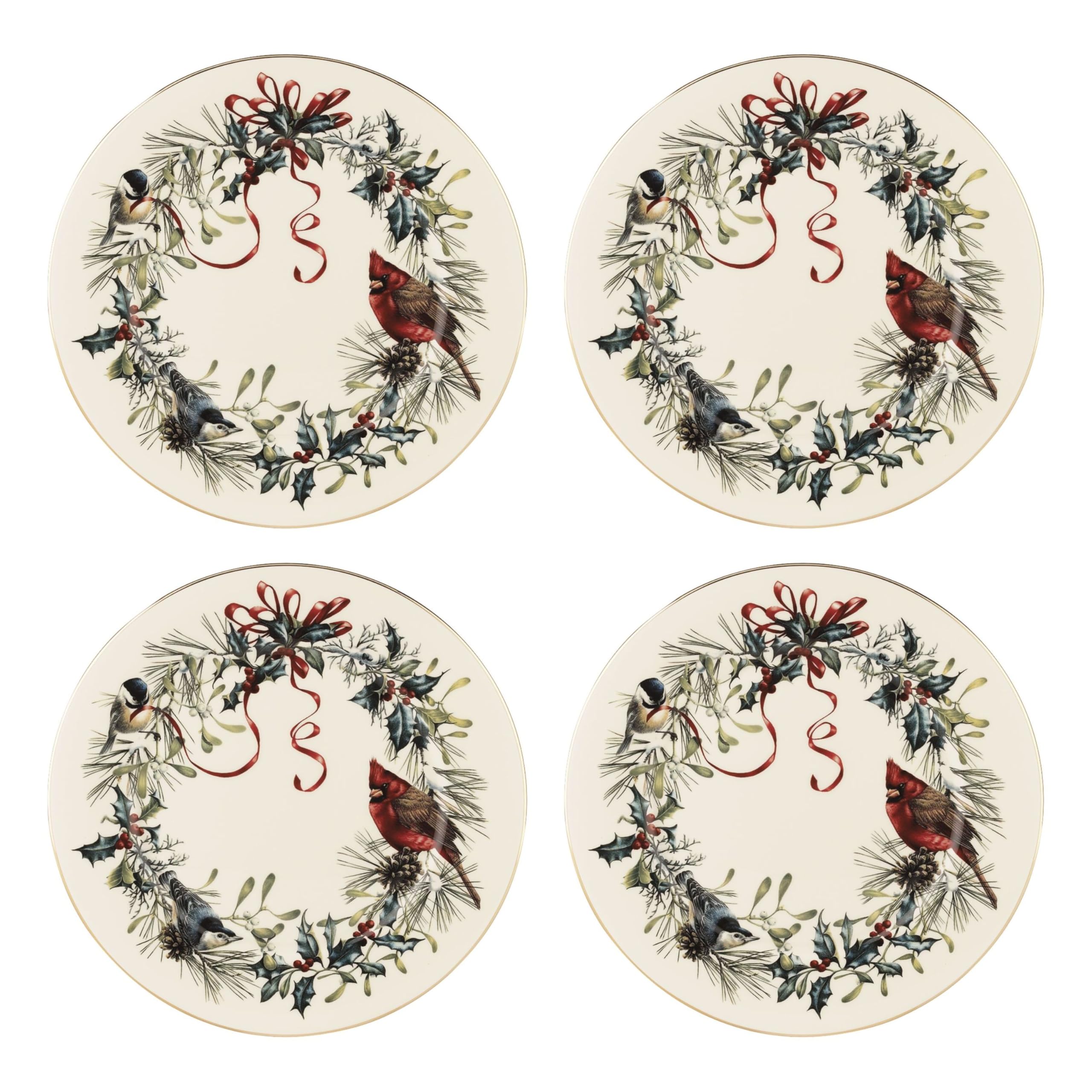 Lenox 897091 Winter Greetings Dinnerware Dinner Plates, Set of 4, Red & Green, Christmas, Holiday Hosting, Service For 4